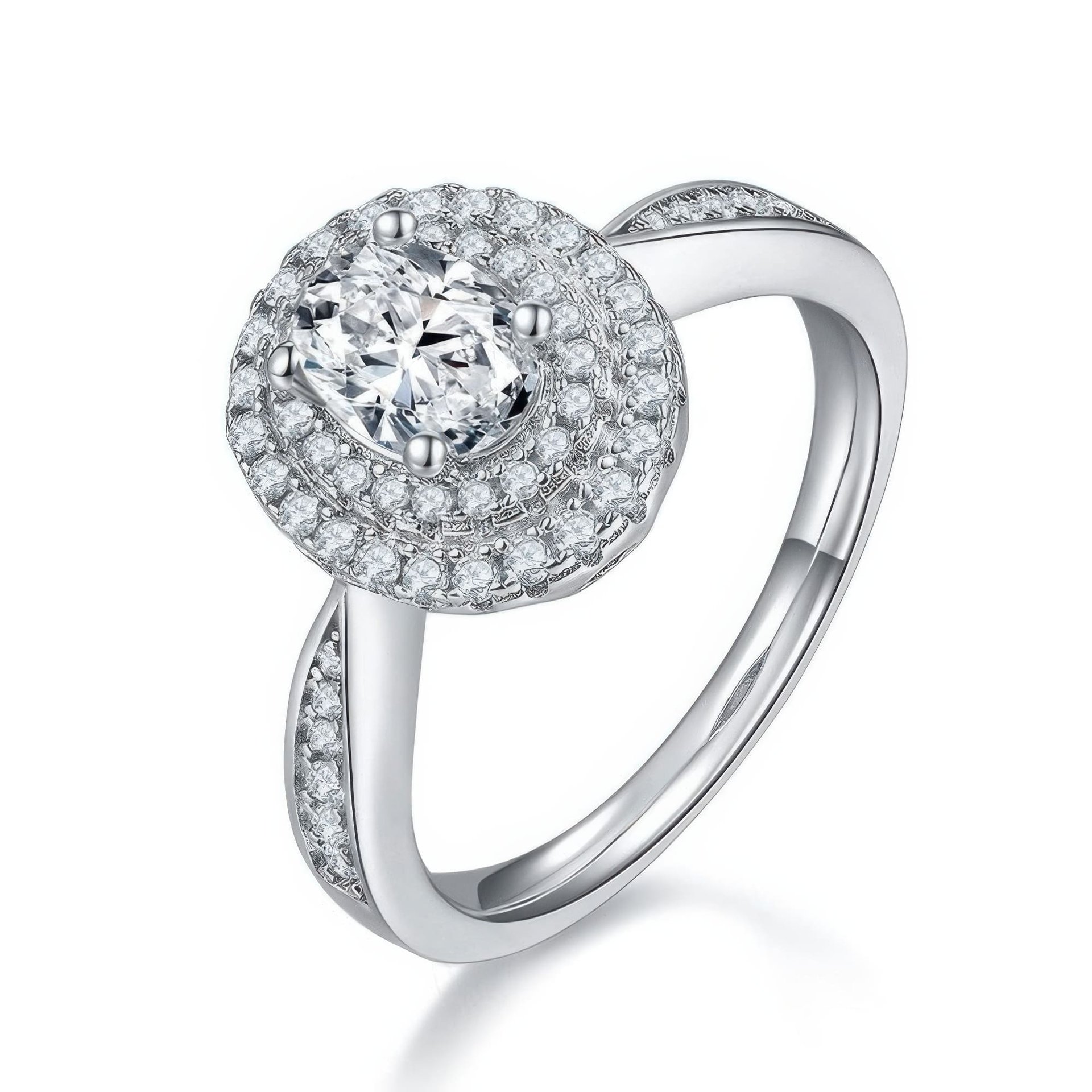Oval Moissanite Double-Halo Engagement Ring | 1ct DEW 6.5mm Pavé Solitaire