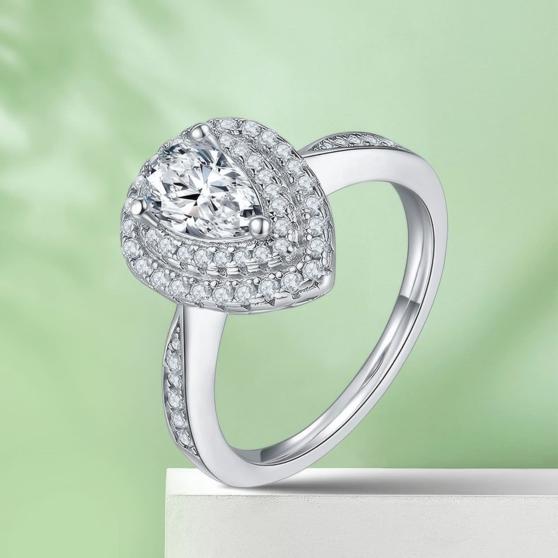1ct Pear Cut Moissanite Ring | Double Halo Teardrop Solitaire | DEF Colorless 925 Silver - Image 5