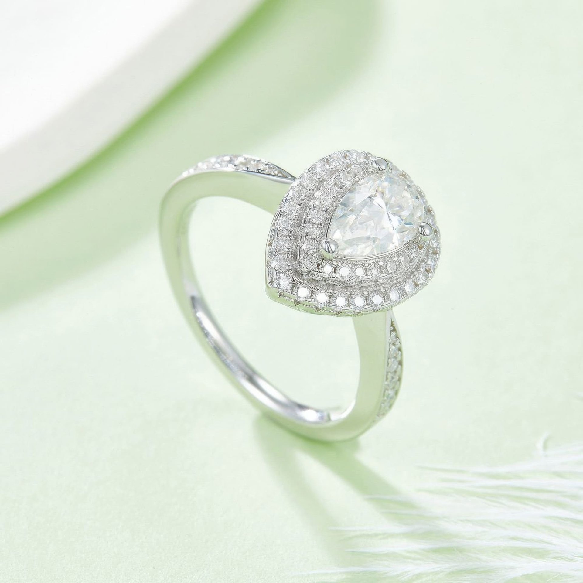 1ct Pear Cut Moissanite Ring | Double Halo Teardrop Solitaire | DEF Colorless 925 Silver - alternate view
