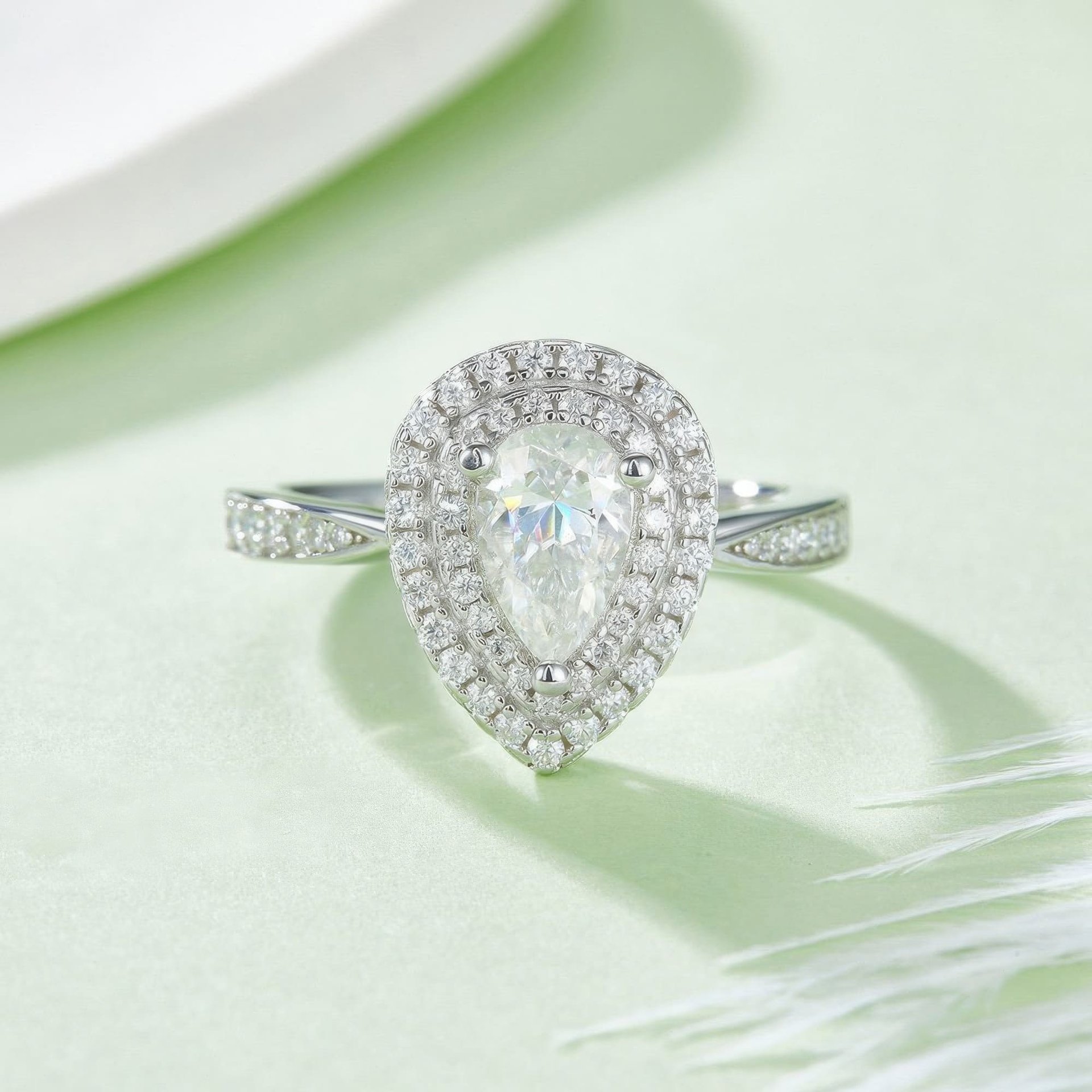 1ct Pear Cut Moissanite Ring | Double Halo Teardrop Solitaire | DEF Colorless 925 Silver - Image 3
