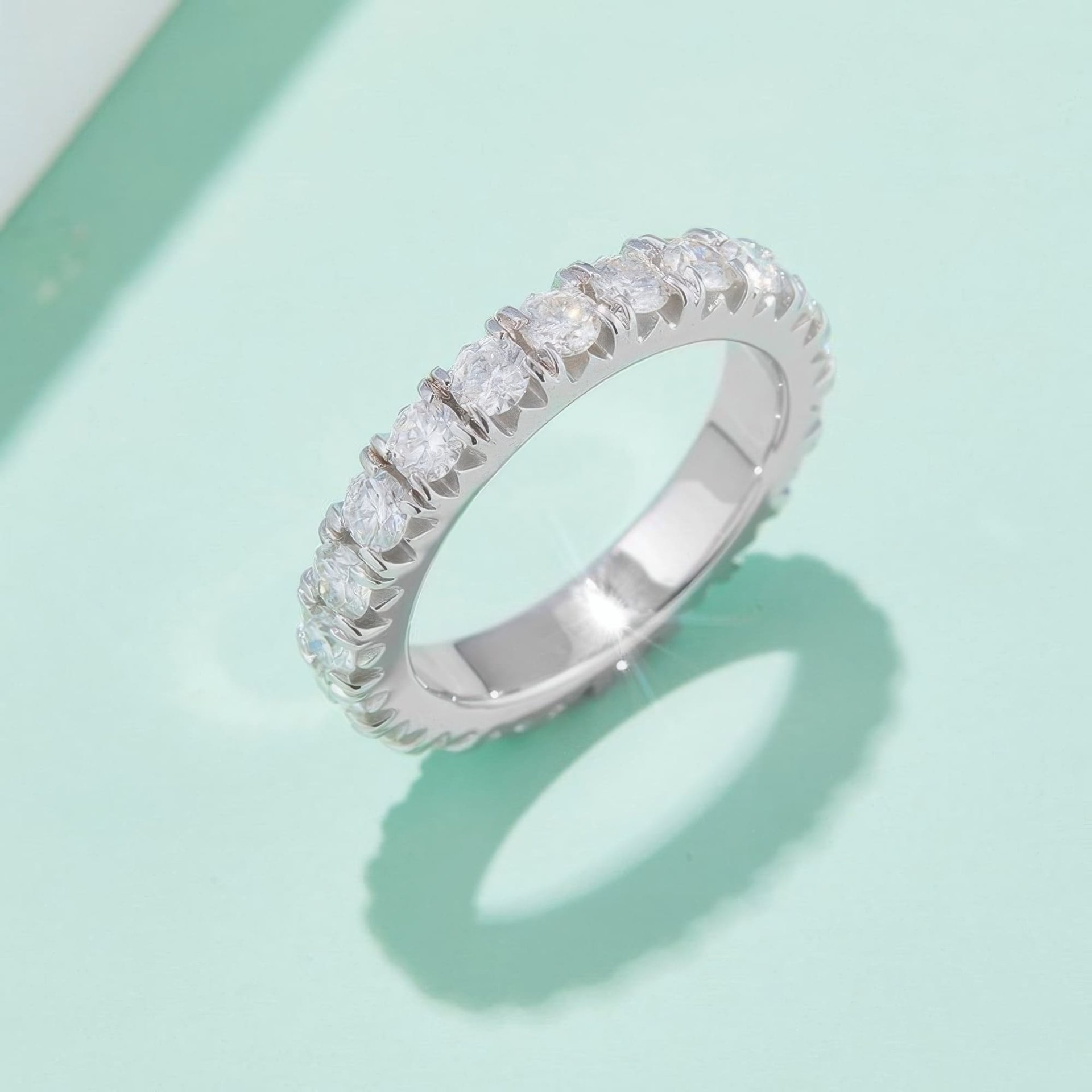 Modern Pavé Moissanite Eternity Ring | Full-Circle French-Set 925 Silver Band - alternate view