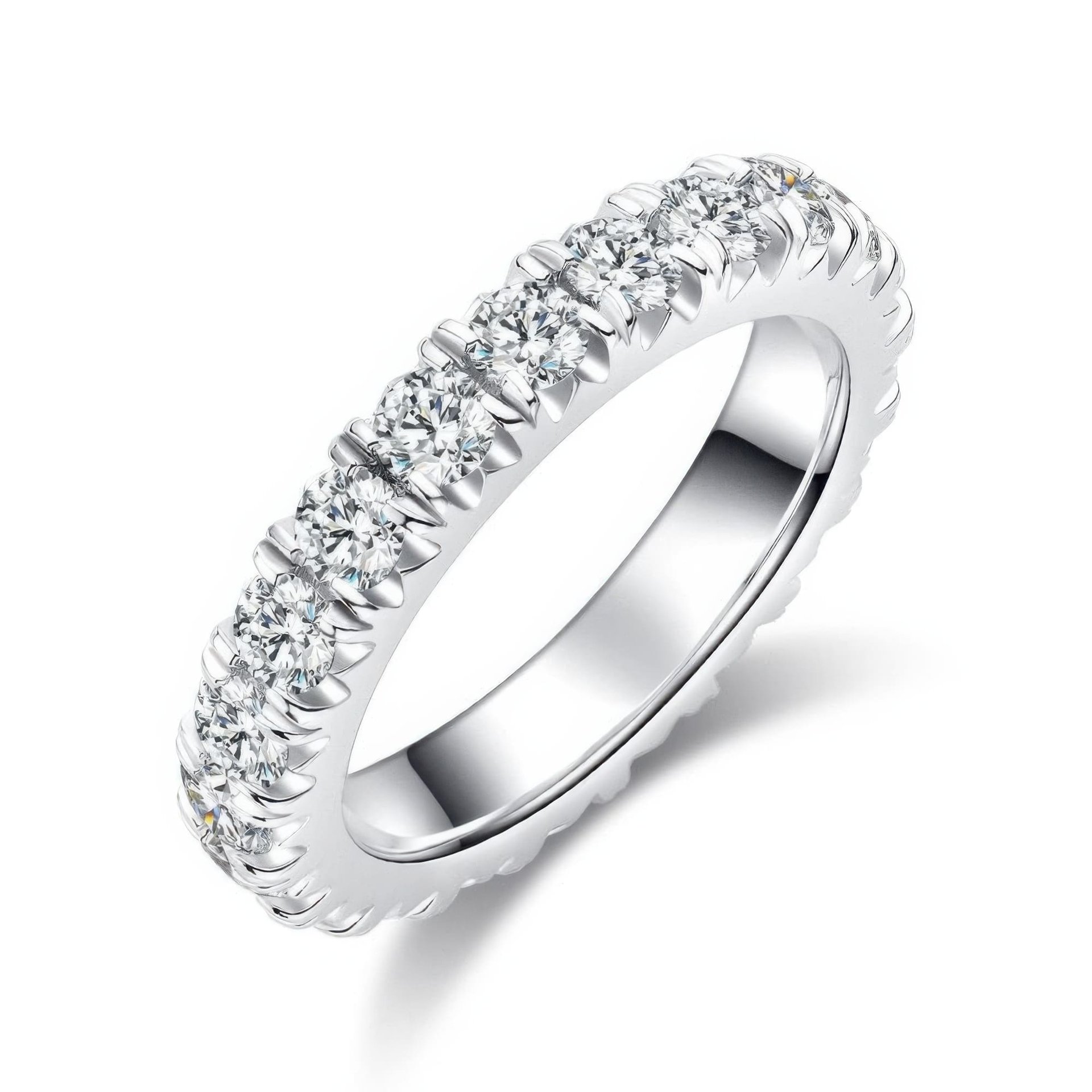 Modern Pavé Moissanite Eternity Ring | Full-Circle French-Set 925 Silver Band