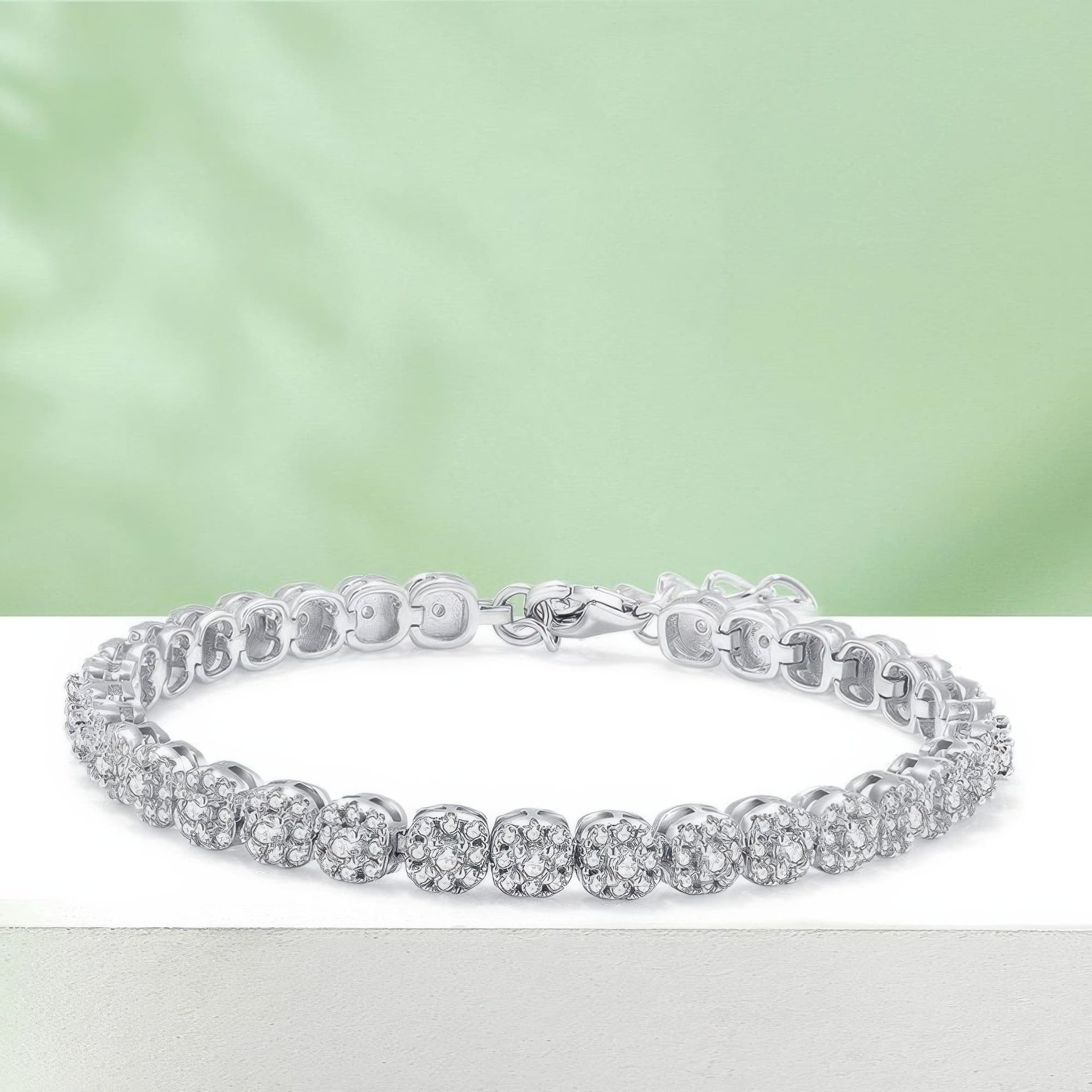 Vintage Square Moissanite Tennis Bracelet | Cushion Cluster Stations | 925 Silver 18K White Gold Plated - Image 5