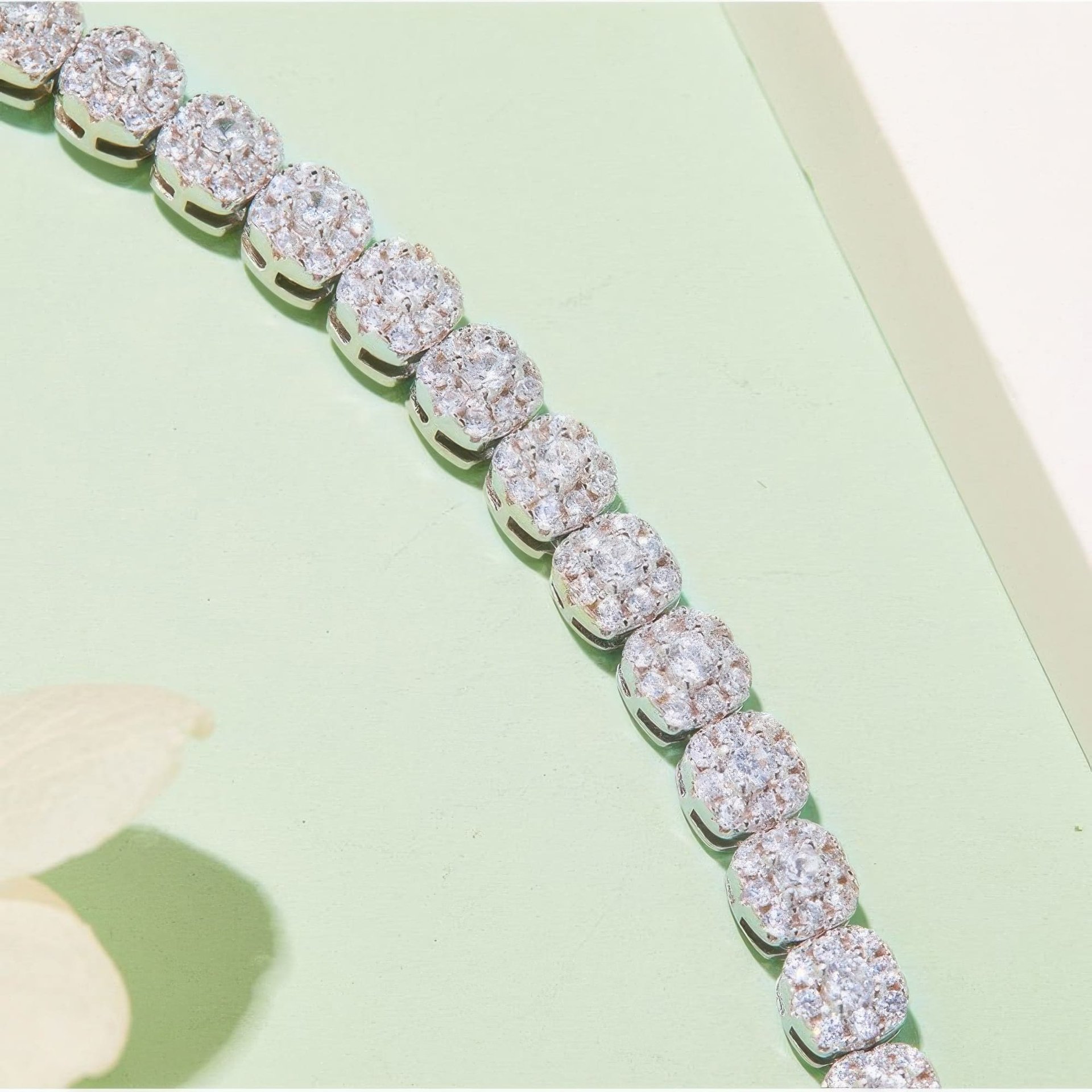 Vintage Square Moissanite Tennis Bracelet | Cushion Cluster Stations | 925 Silver 18K White Gold Plated - Image 4