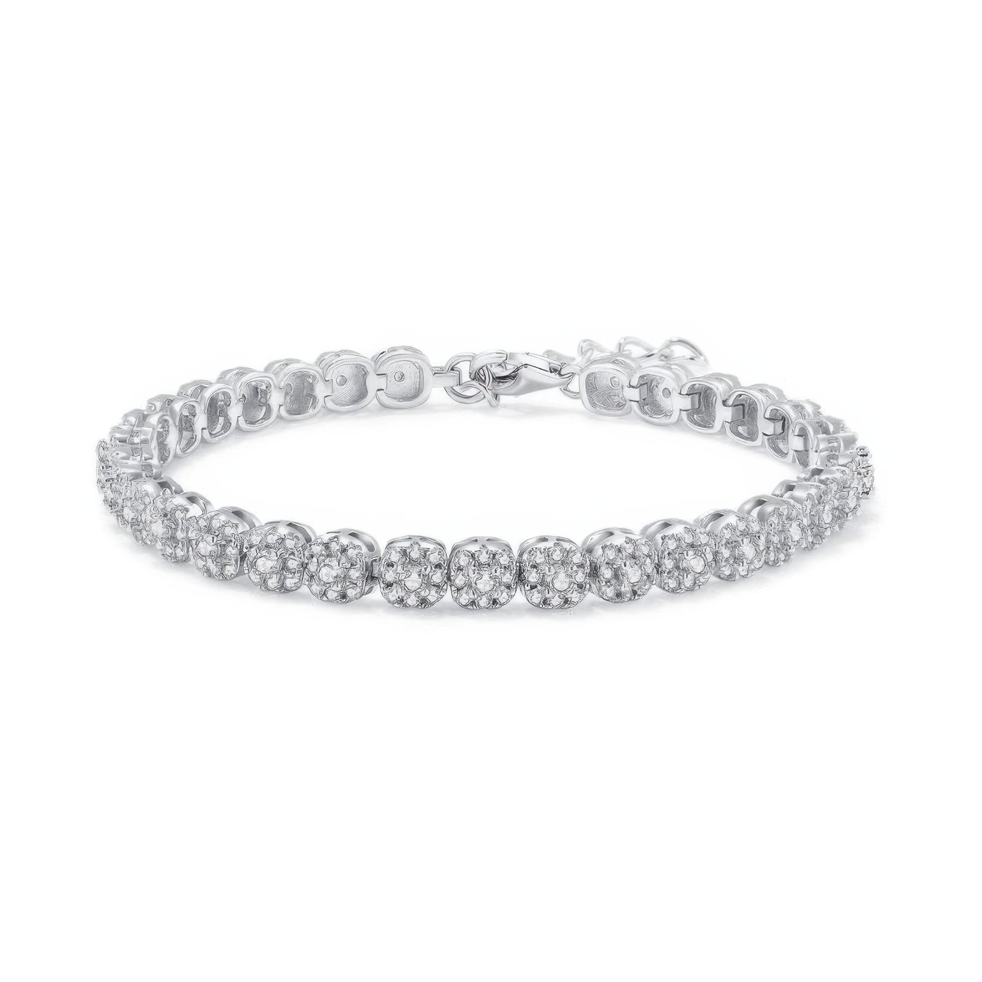 Vintage Square Moissanite Tennis Bracelet | Cushion Cluster Stations | 925 Silver 18K White Gold Plated