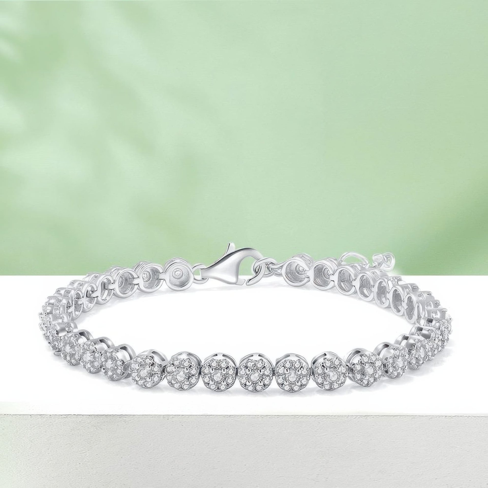 Vintage Moissanite Tennis Bracelet | 3.5CT Round Cluster Stations | 18K White Gold Plated Silver - Image 5