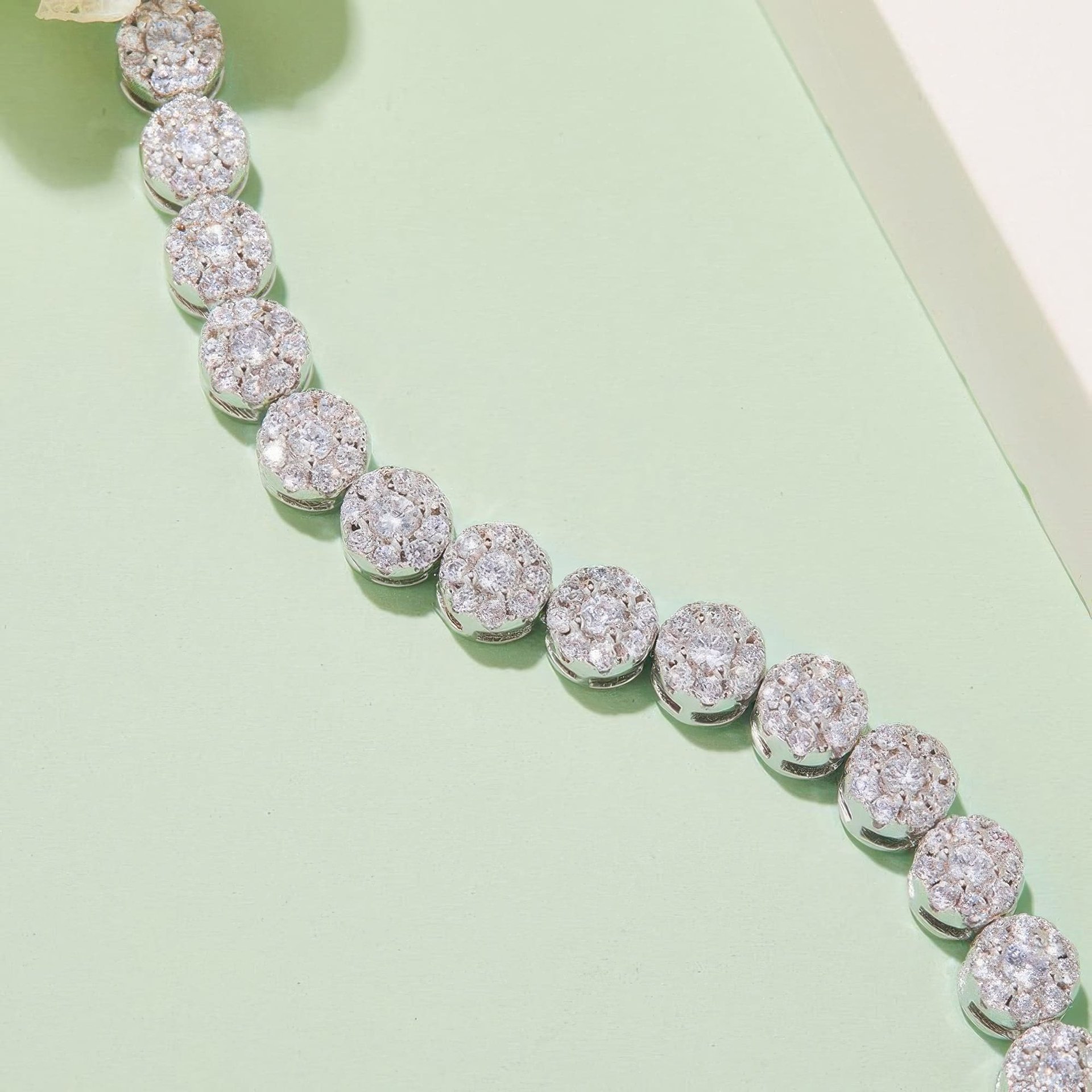Vintage Moissanite Tennis Bracelet | 3.5CT Round Cluster Stations | 18K White Gold Plated Silver - Image 4