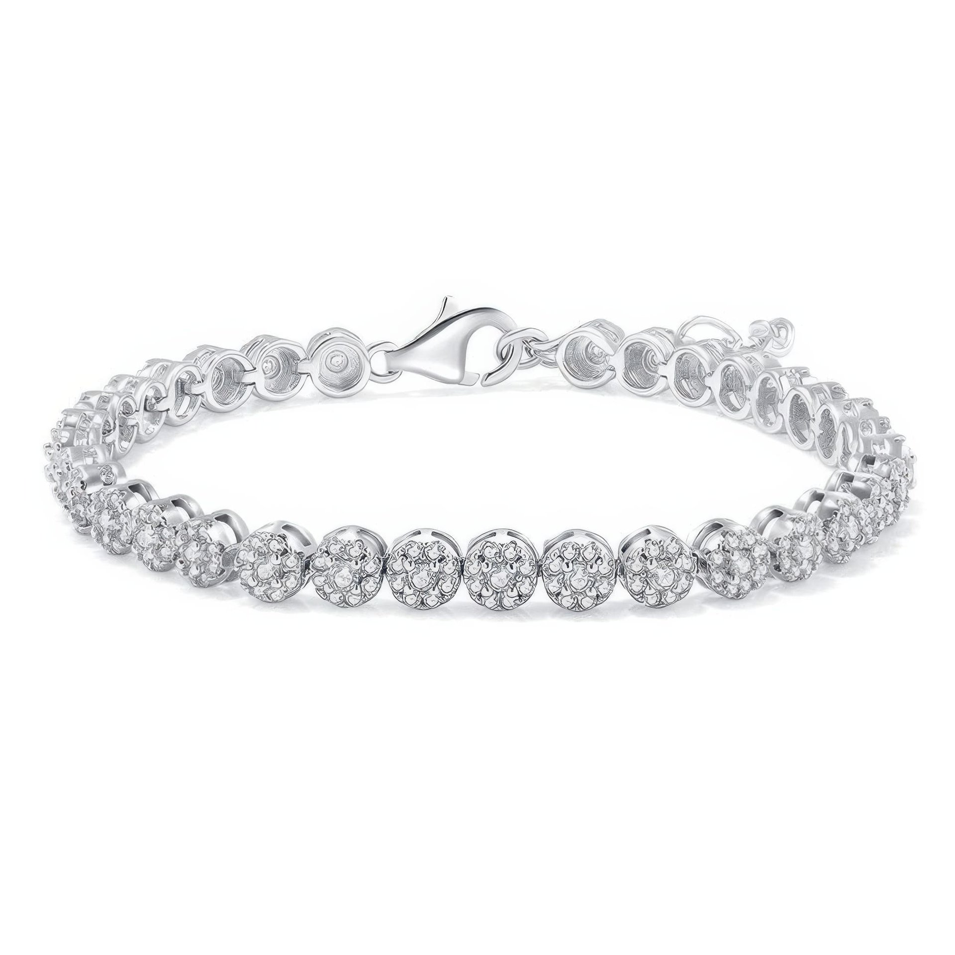 Vintage Moissanite Tennis Bracelet | 3.5CT Round Cluster Stations | 18K White Gold Plated Silver