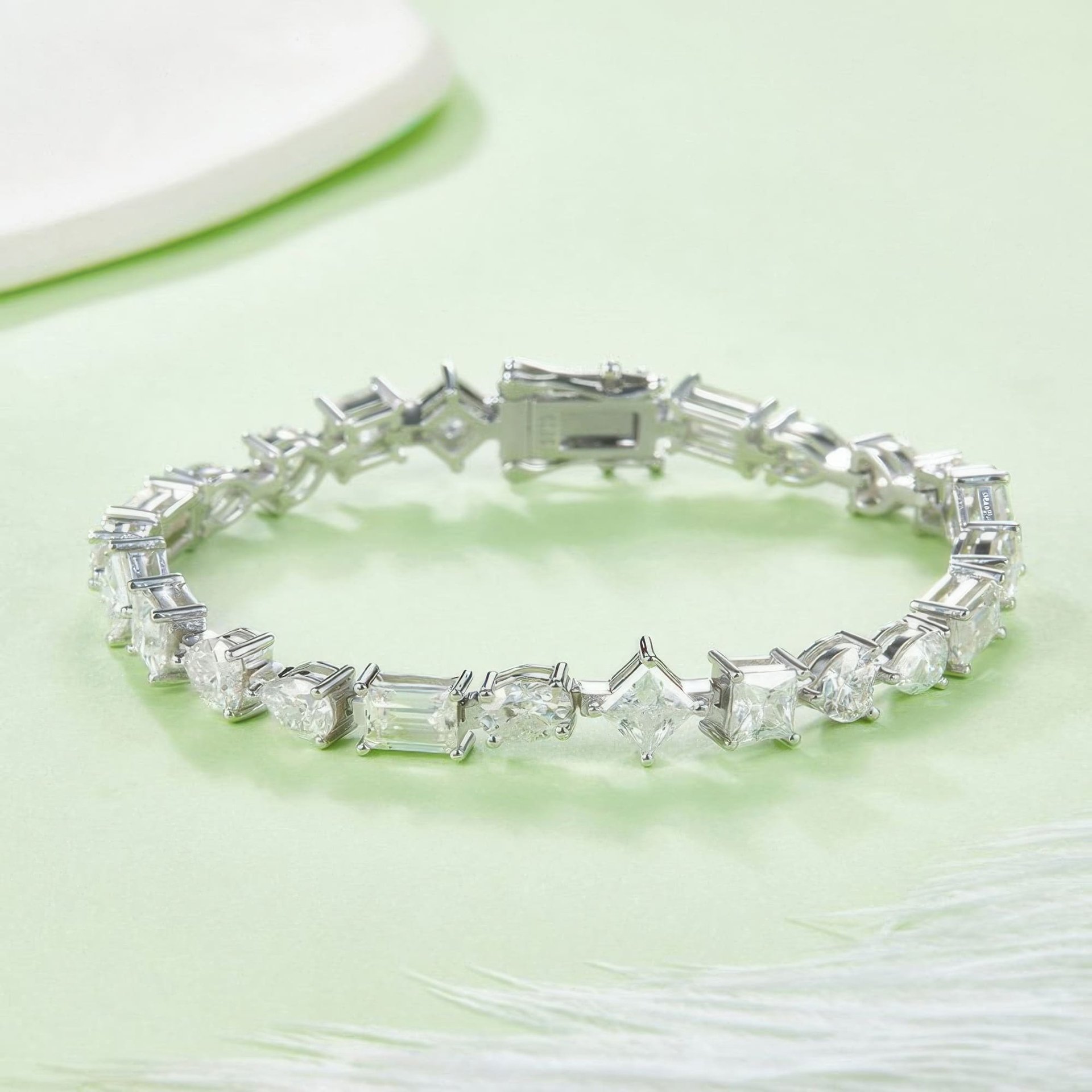 Geometric Moissanite Tennis Bracelet | Mixed Fancy-Cut 925 Sterling Silver, White-Gold Plated - alternate view