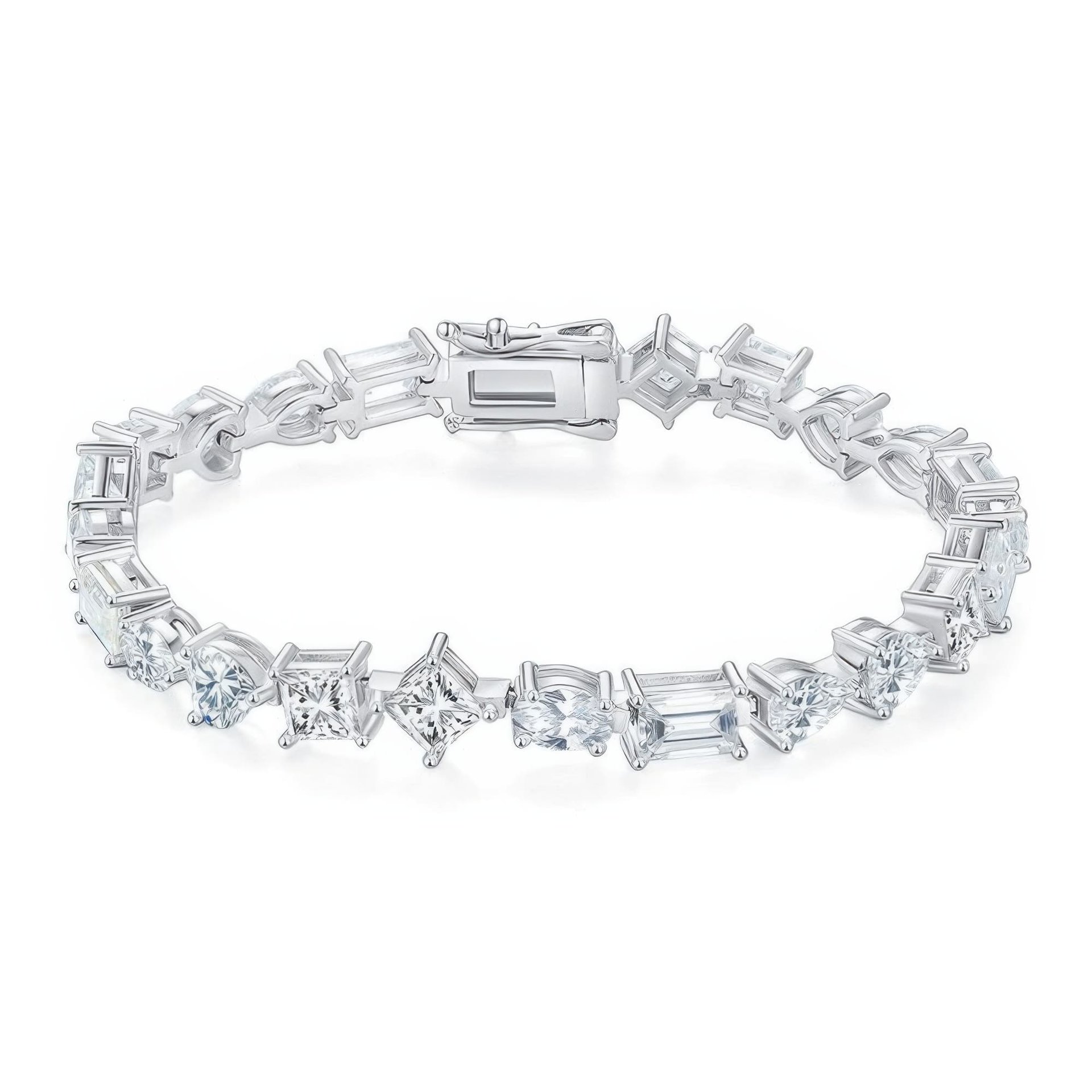 Geometric Moissanite Tennis Bracelet | Mixed Fancy-Cut 925 Sterling Silver, White-Gold Plated