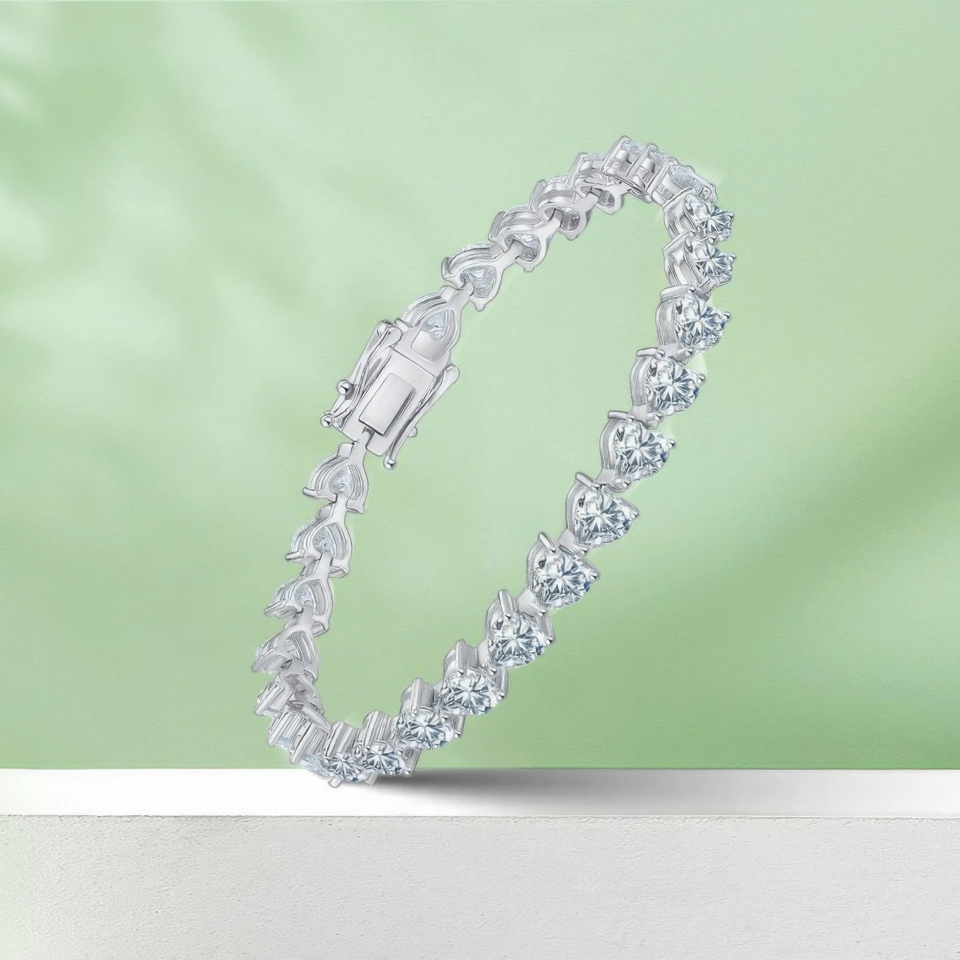 Heart Cut Moissanite Tennis Bracelet | 925 Silver 18K White Gold Plated | Box Clasp - Image 5