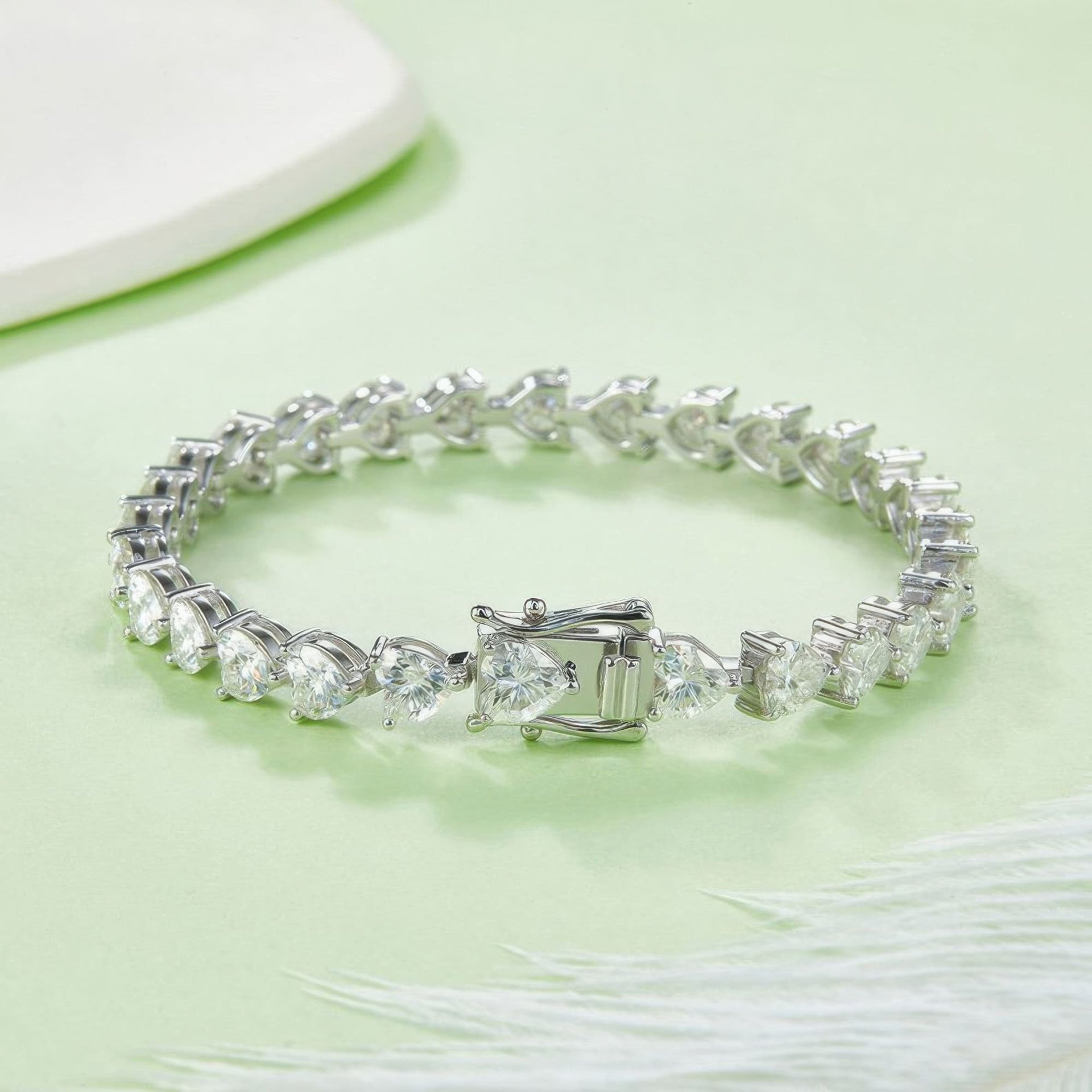 Heart Cut Moissanite Tennis Bracelet | 925 Silver 18K White Gold Plated | Box Clasp - Image 3