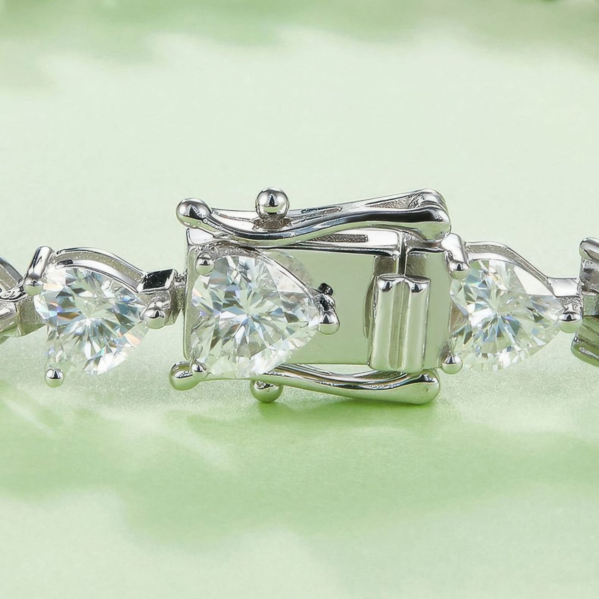 Heart Cut Moissanite Tennis Bracelet | 925 Silver 18K White Gold Plated | Box Clasp - Image 4