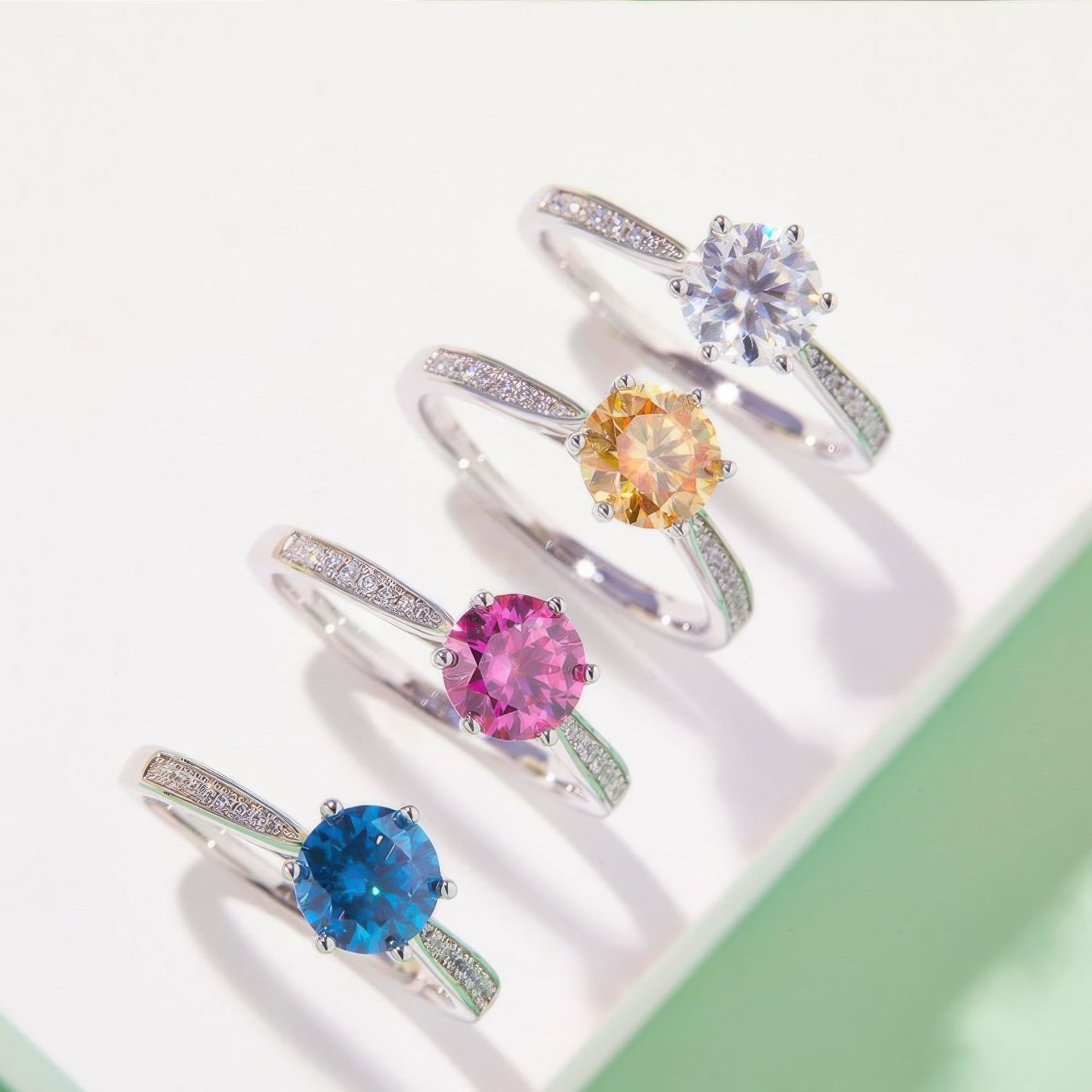 Round Solitaire Moissanite Ring | 1 Carat 6-Prong | Pavé Accents 925 Sterling Silver - Image 7