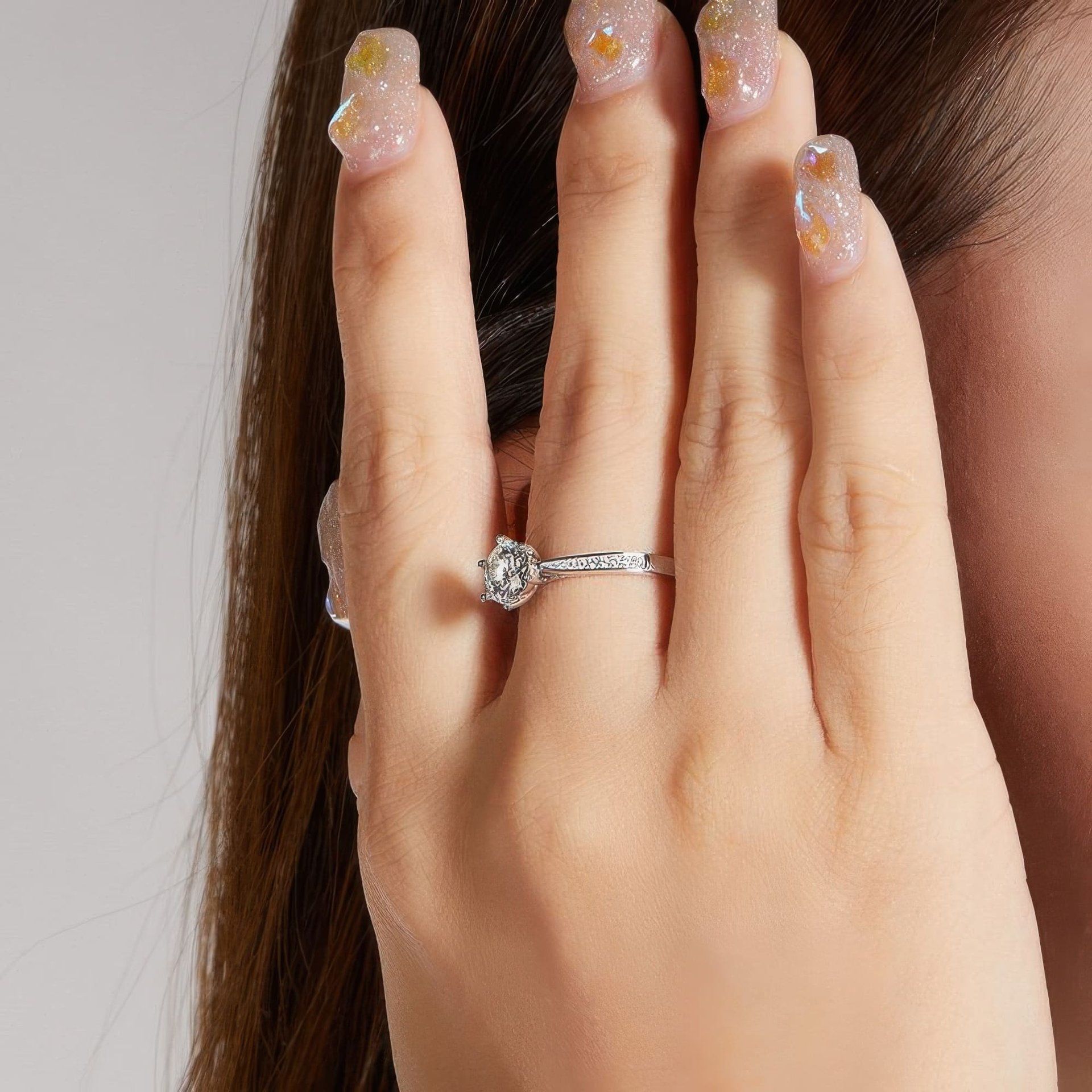Round Solitaire Moissanite Ring | 1 Carat 6-Prong | Pavé Accents 925 Sterling Silver - Image 3