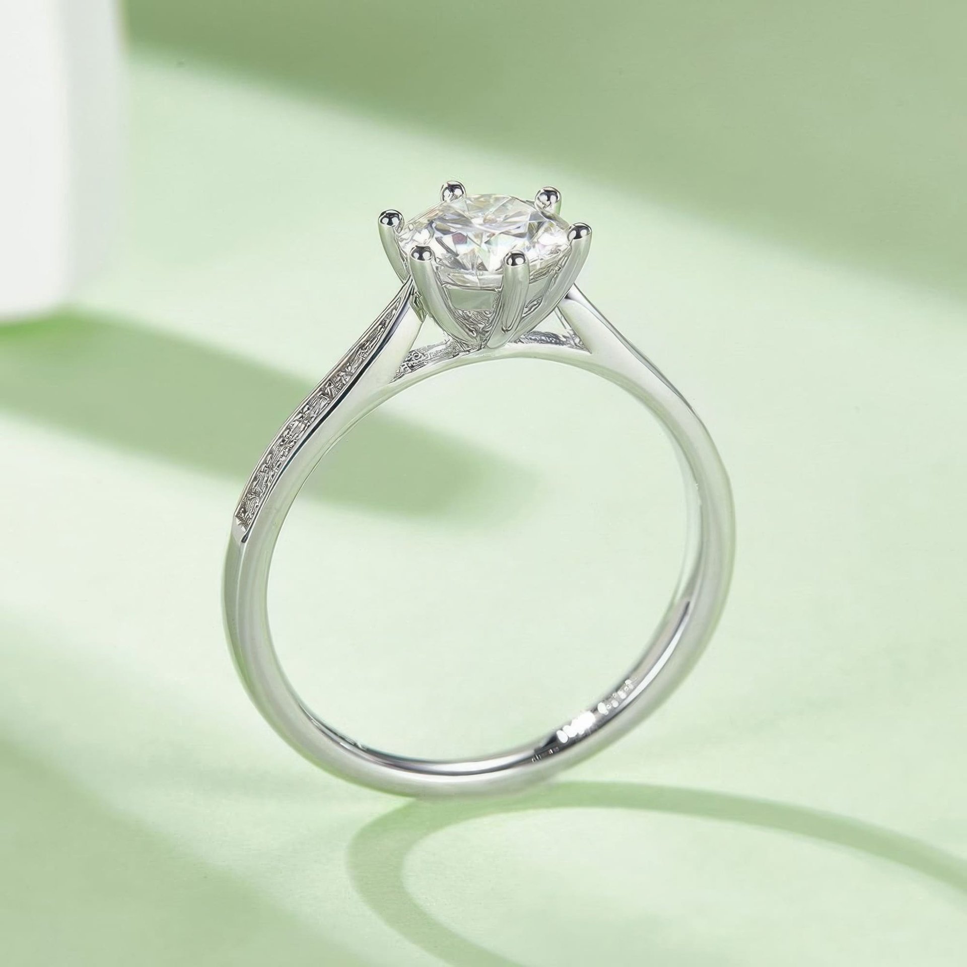 Round Solitaire Moissanite Ring | 1 Carat 6-Prong | Pavé Accents 925 Sterling Silver - Image 5