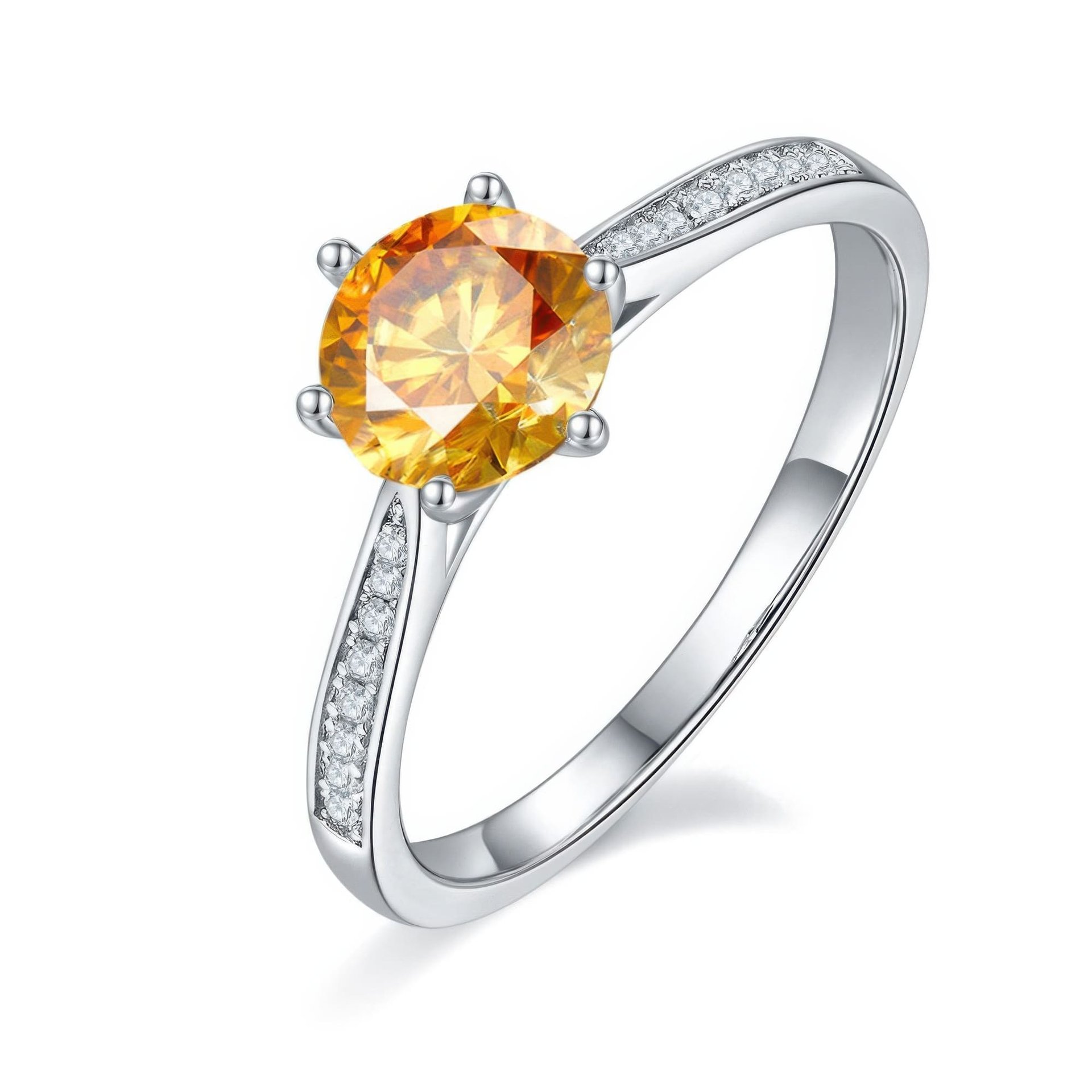 Round Solitaire Moissanite Ring | 1 Carat 6-Prong | Pavé Accents 925 Sterling Silver - Image 9