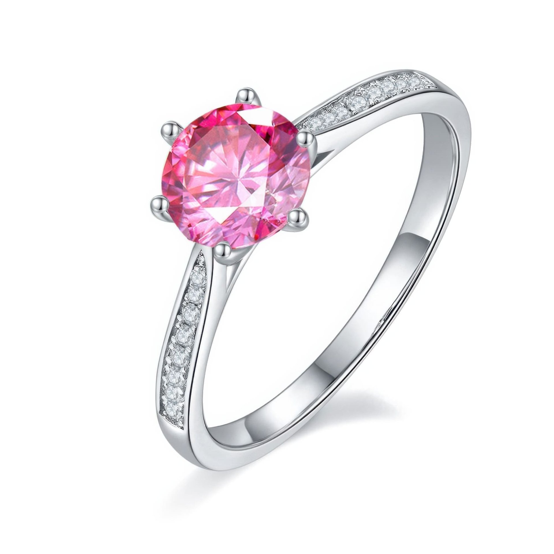 Round Solitaire Moissanite Ring | 1 Carat 6-Prong | Pavé Accents 925 Sterling Silver - Image 11