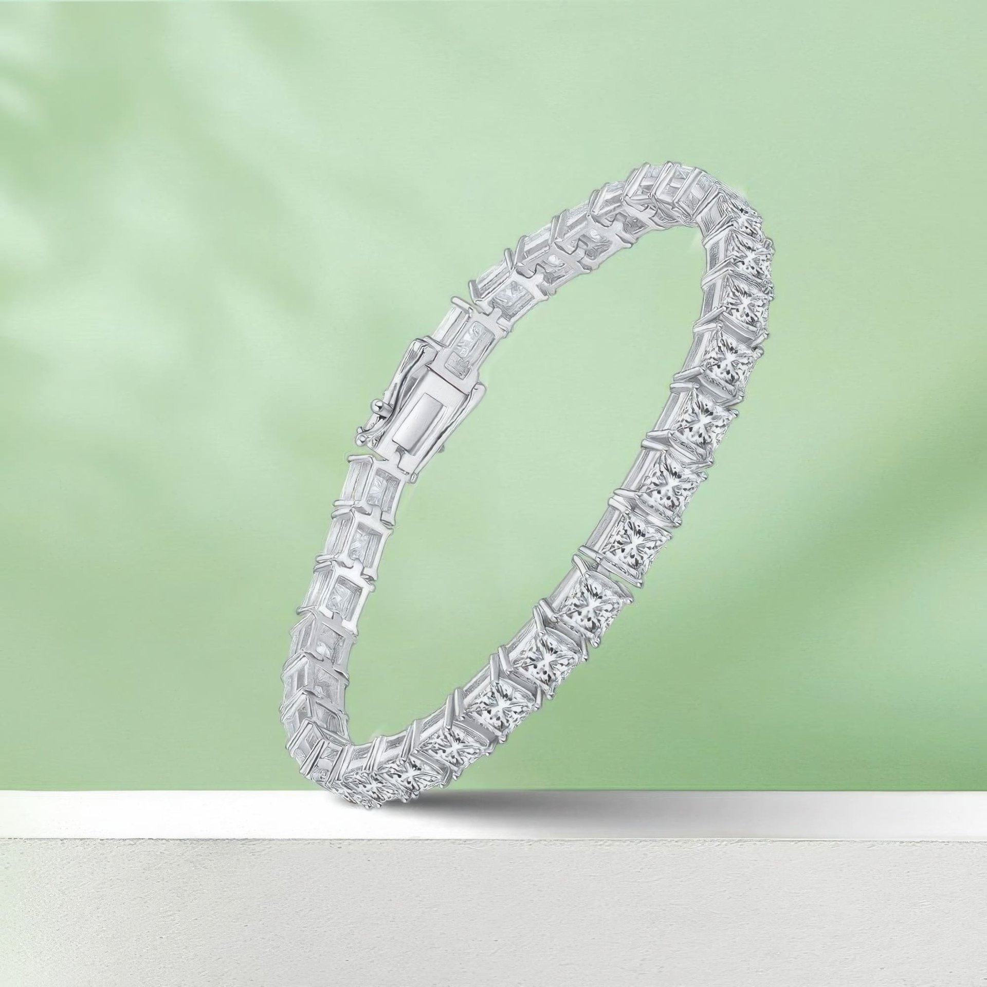 Square-Cut Moissanite Tennis Bracelet | 0.50ct DEW Princess Stones | 925 Silver, White Gold Plated - Image 5