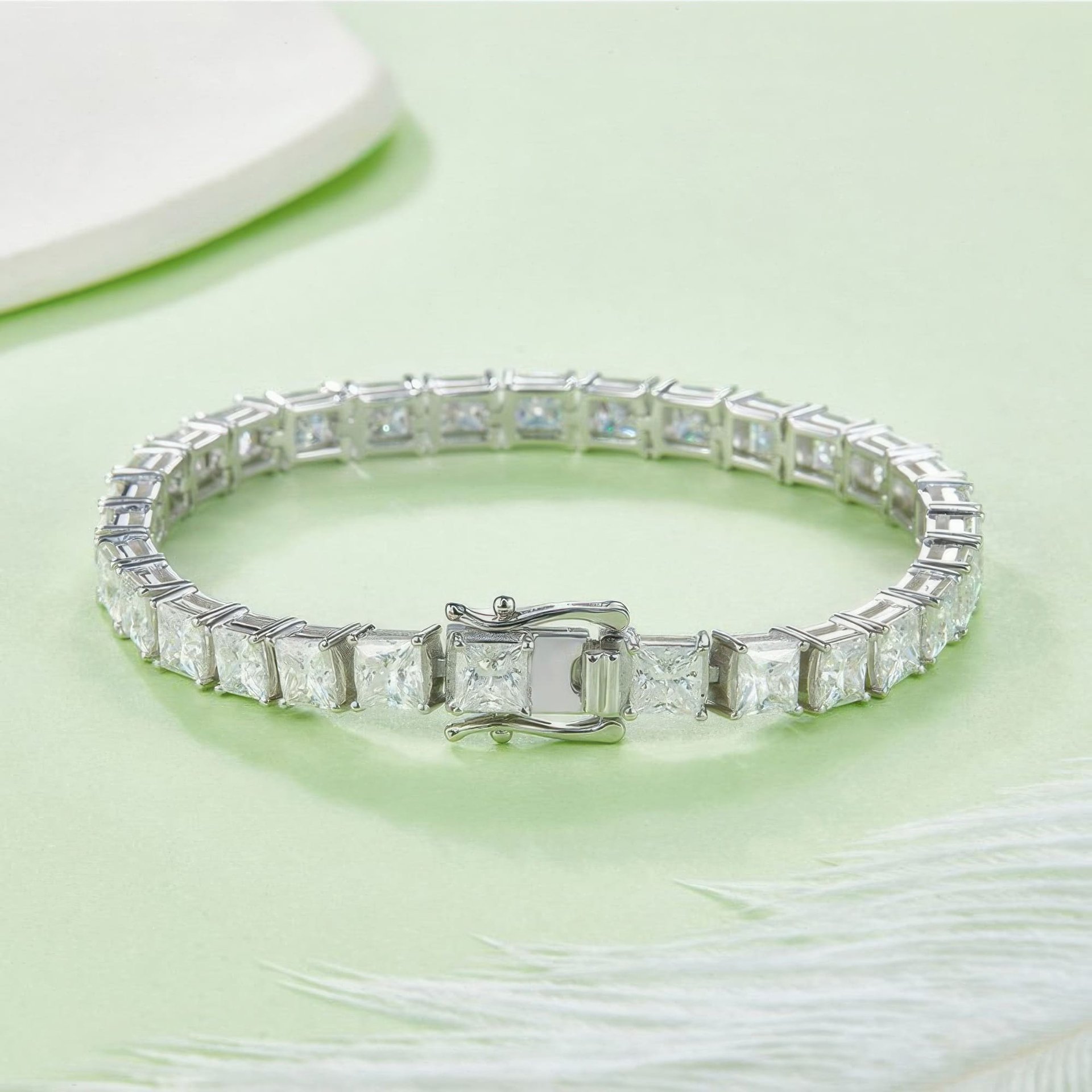 Square-Cut Moissanite Tennis Bracelet | 0.50ct DEW Princess Stones | 925 Silver, White Gold Plated - Image 3