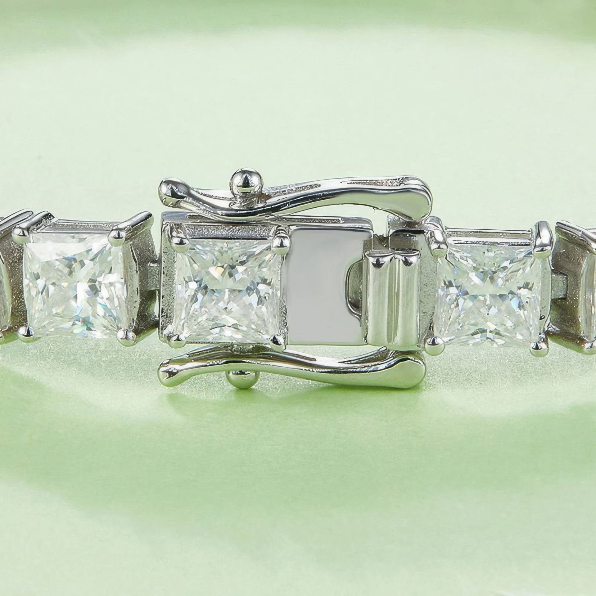 Square-Cut Moissanite Tennis Bracelet | 0.50ct DEW Princess Stones | 925 Silver, White Gold Plated - Image 4