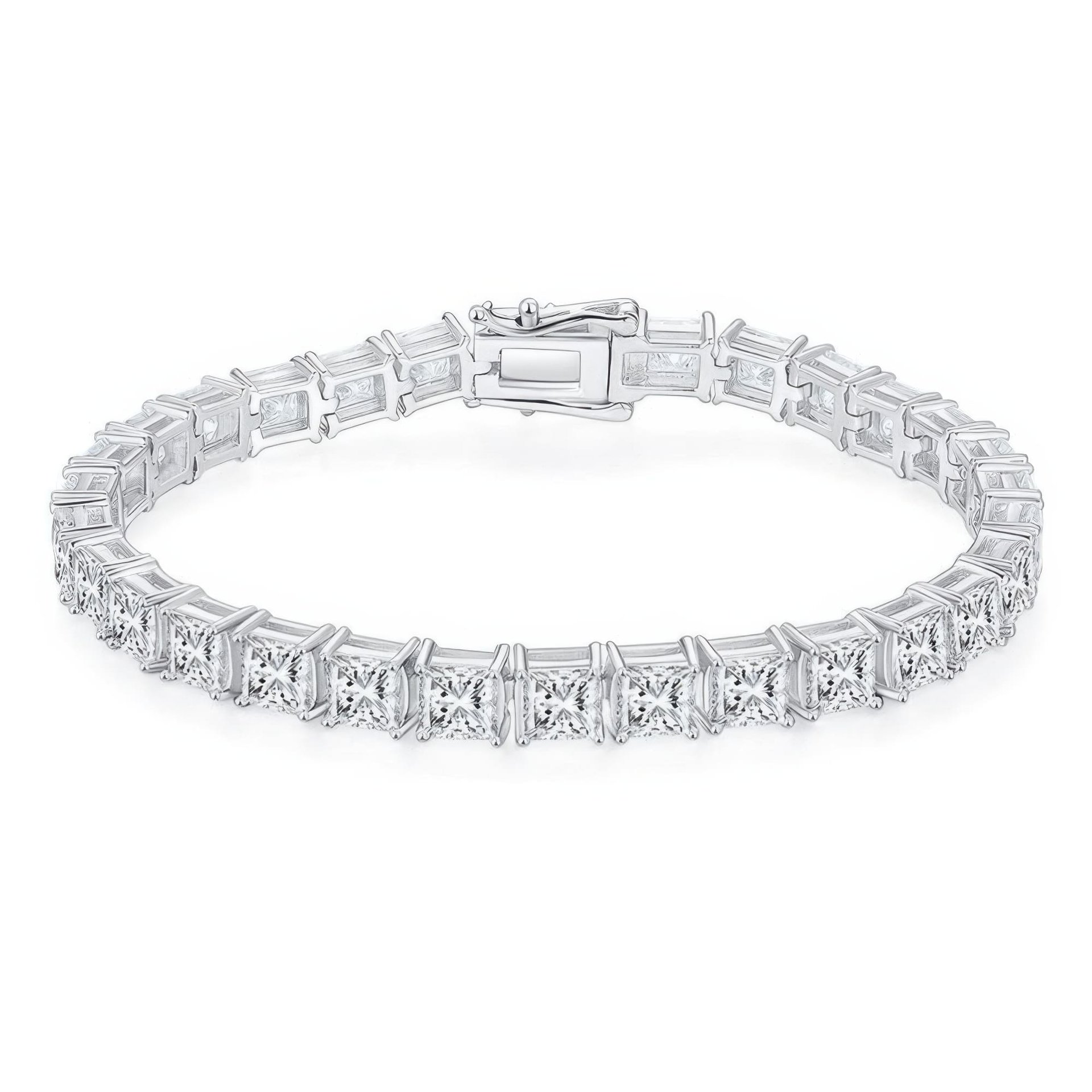 Square-Cut Moissanite Tennis Bracelet | 0.50ct DEW Princess Stones | 925 Silver, White Gold Plated