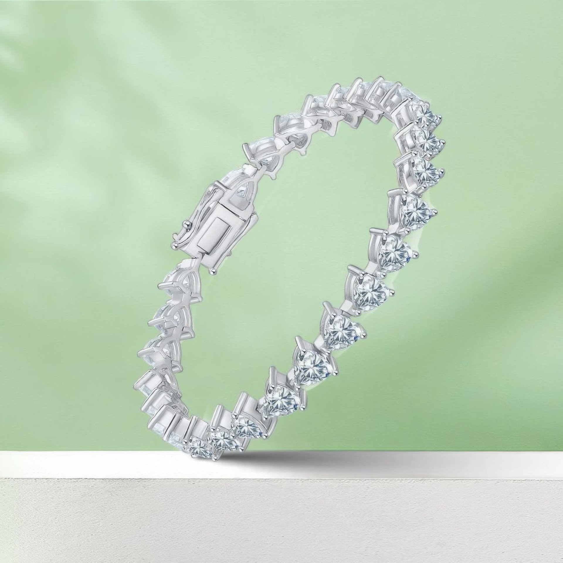 Heart-Cut Moissanite Tennis Bracelet | 2ct DEW Hearts | 925 Silver White Gold Plated - Image 5