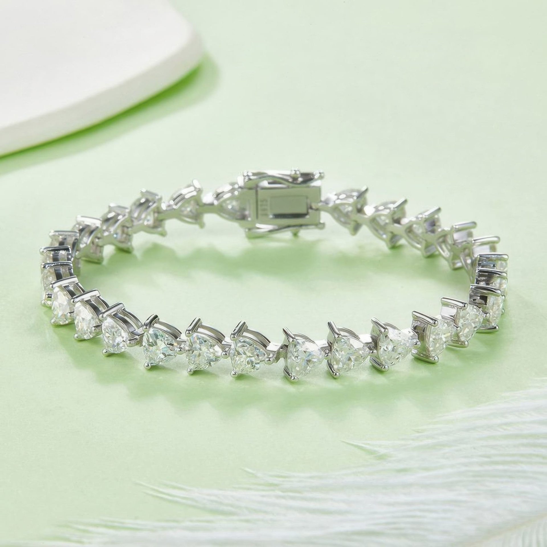 Heart-Cut Moissanite Tennis Bracelet | 2ct DEW Hearts | 925 Silver White Gold Plated - alternate view
