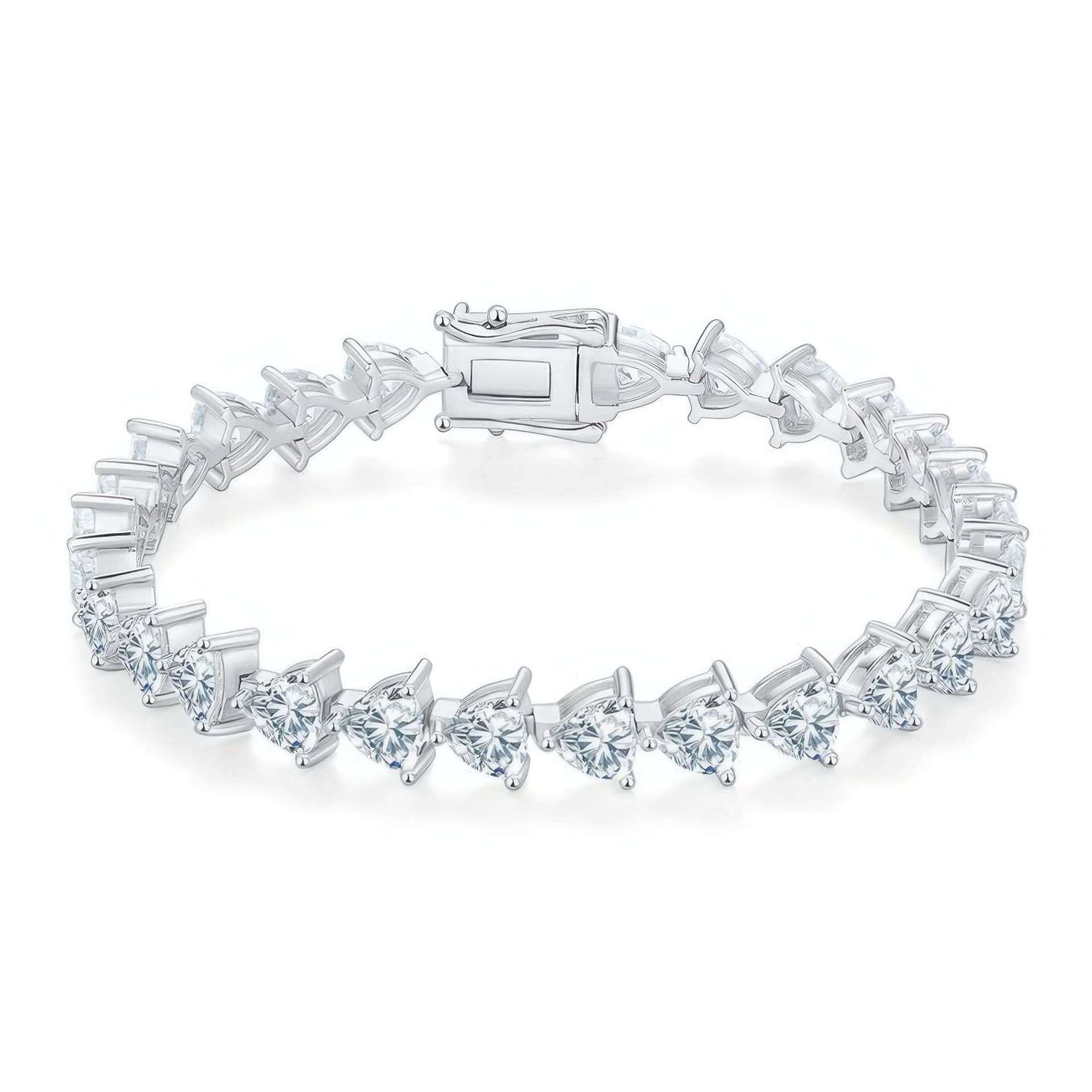 Heart-Cut Moissanite Tennis Bracelet | 2ct DEW Hearts | 925 Silver White Gold Plated