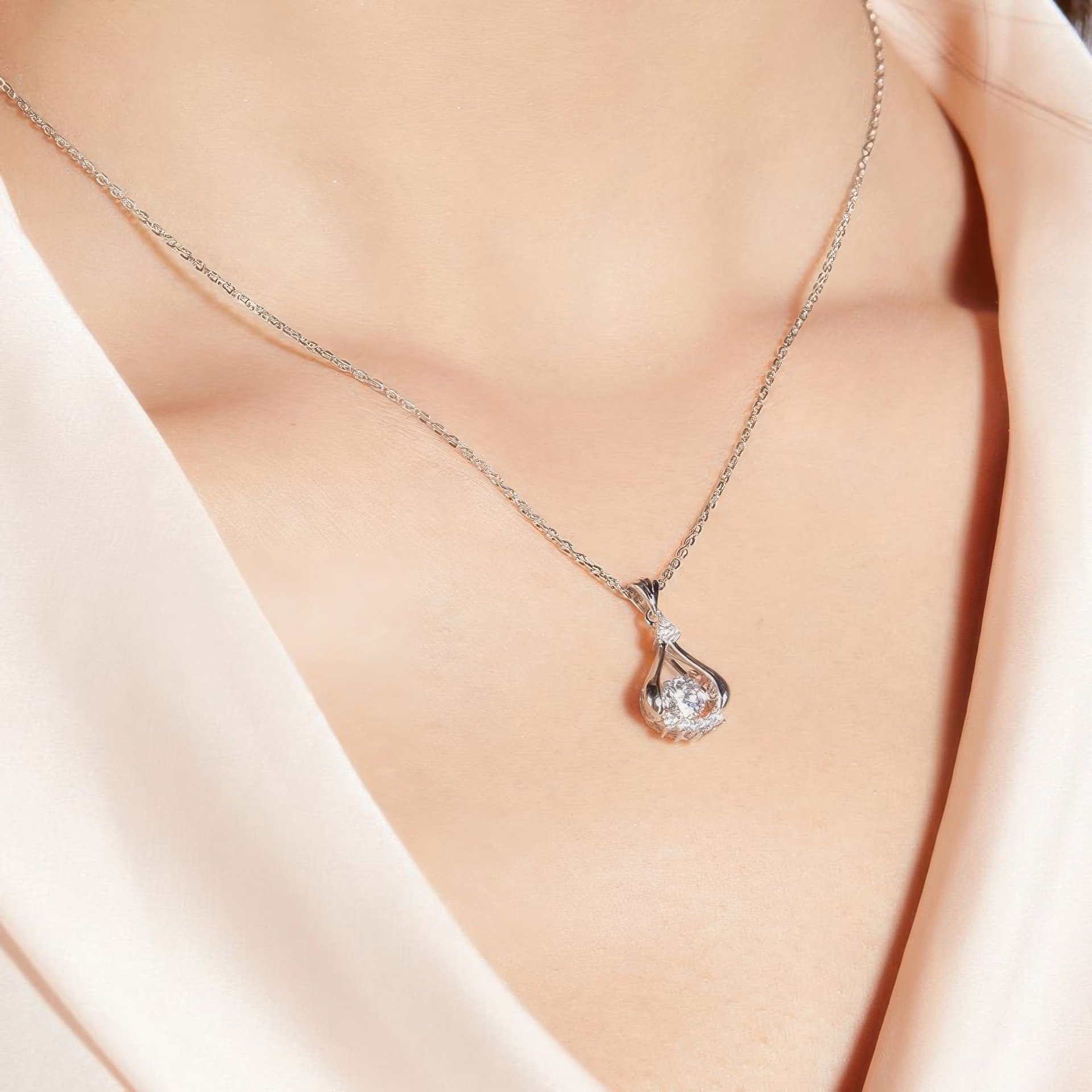 Teardrop Moissanite Drop Pendant Necklace | 925 Sterling Silver - Image 2