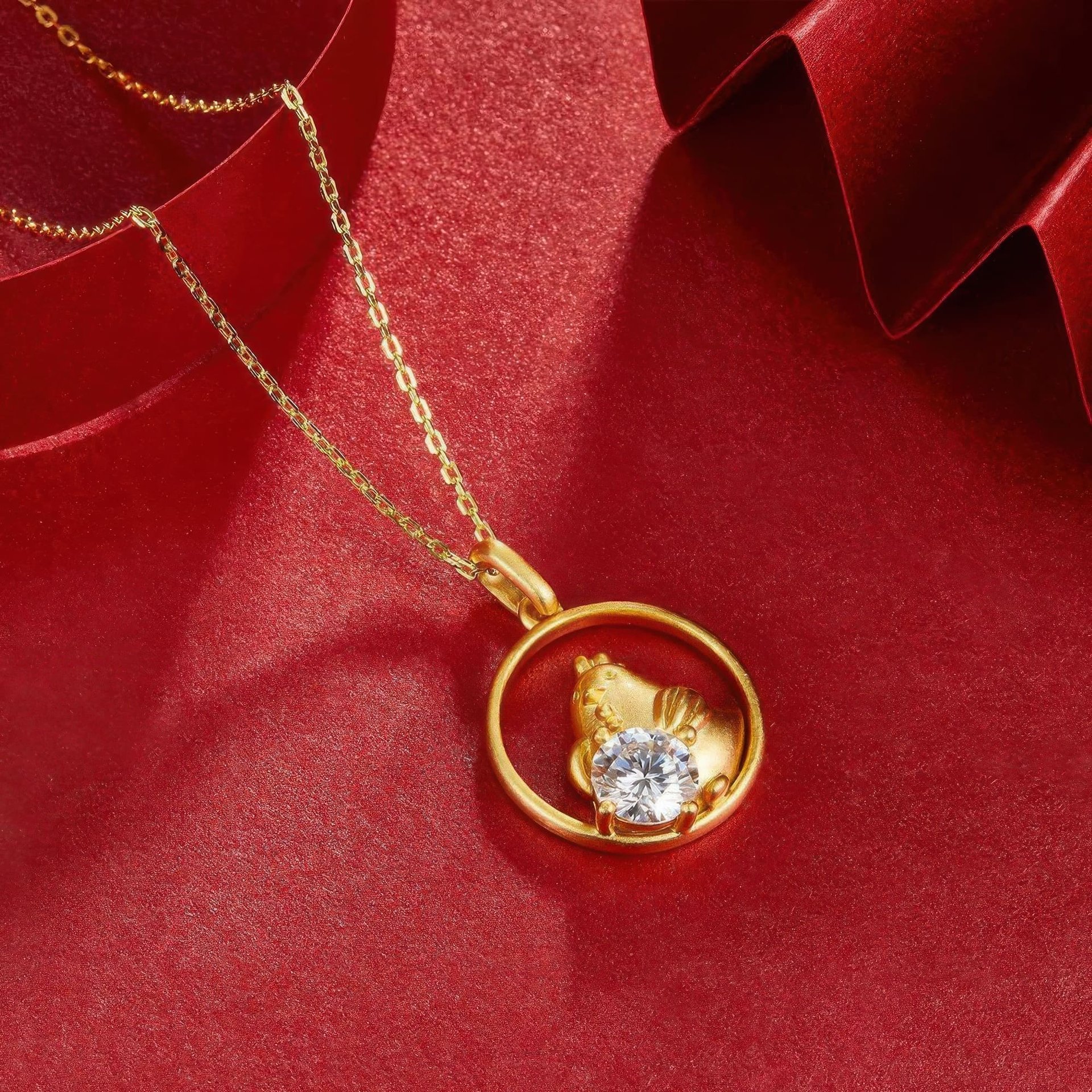 Chinese Zodiac Rooster Moissanite Pendant Necklace | Round Solitaire | 22K Gold-Plated 925 Silver - Image 4