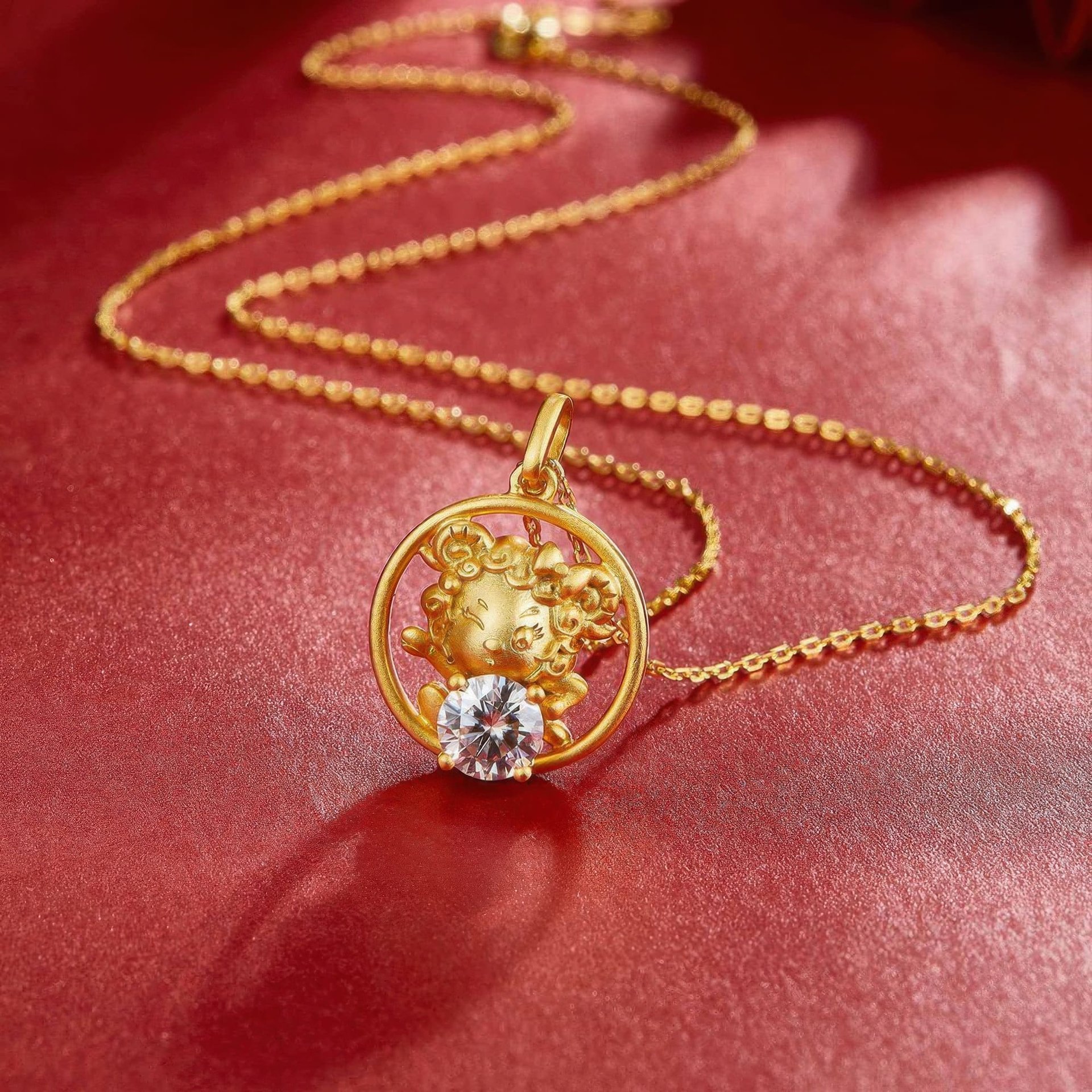 Chinese Zodiac Sheep Moissanite Pendant Necklace | Round Solitaire | 22K Gold-Plated 925 Silver - Image 2