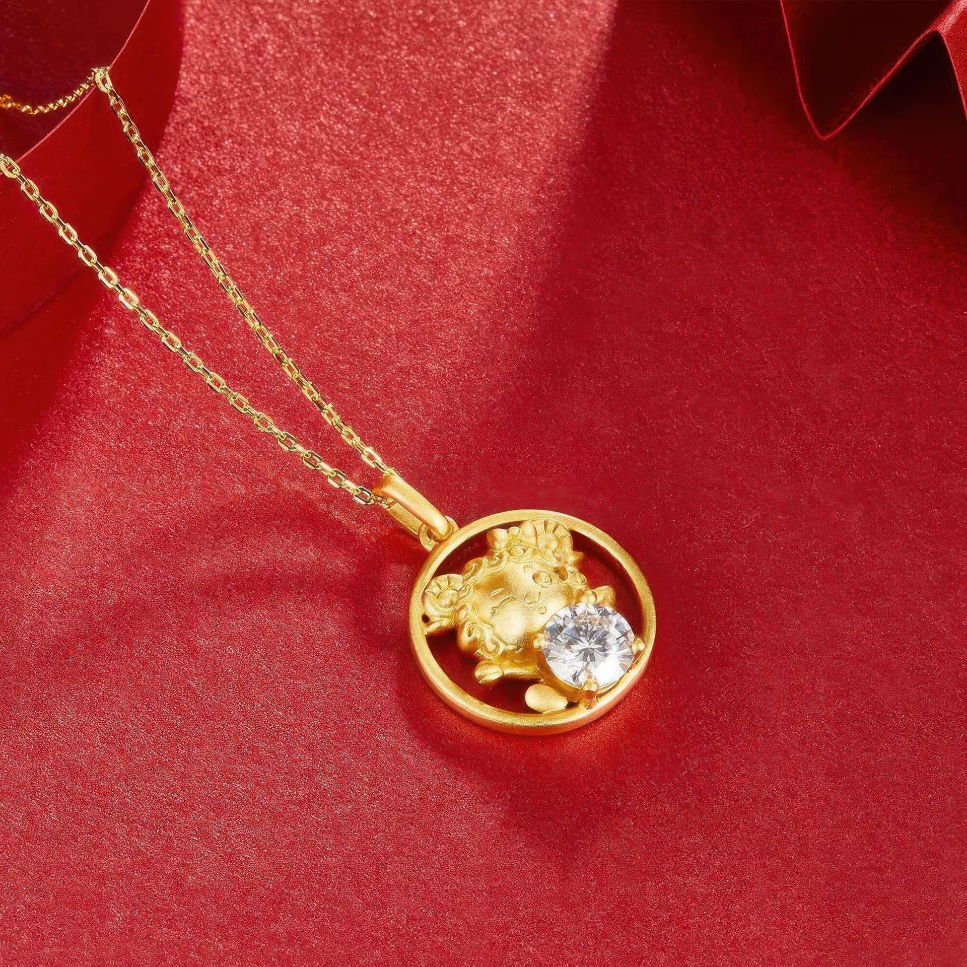 Chinese Zodiac Sheep Moissanite Pendant Necklace | Round Solitaire | 22K Gold-Plated 925 Silver - Image 4