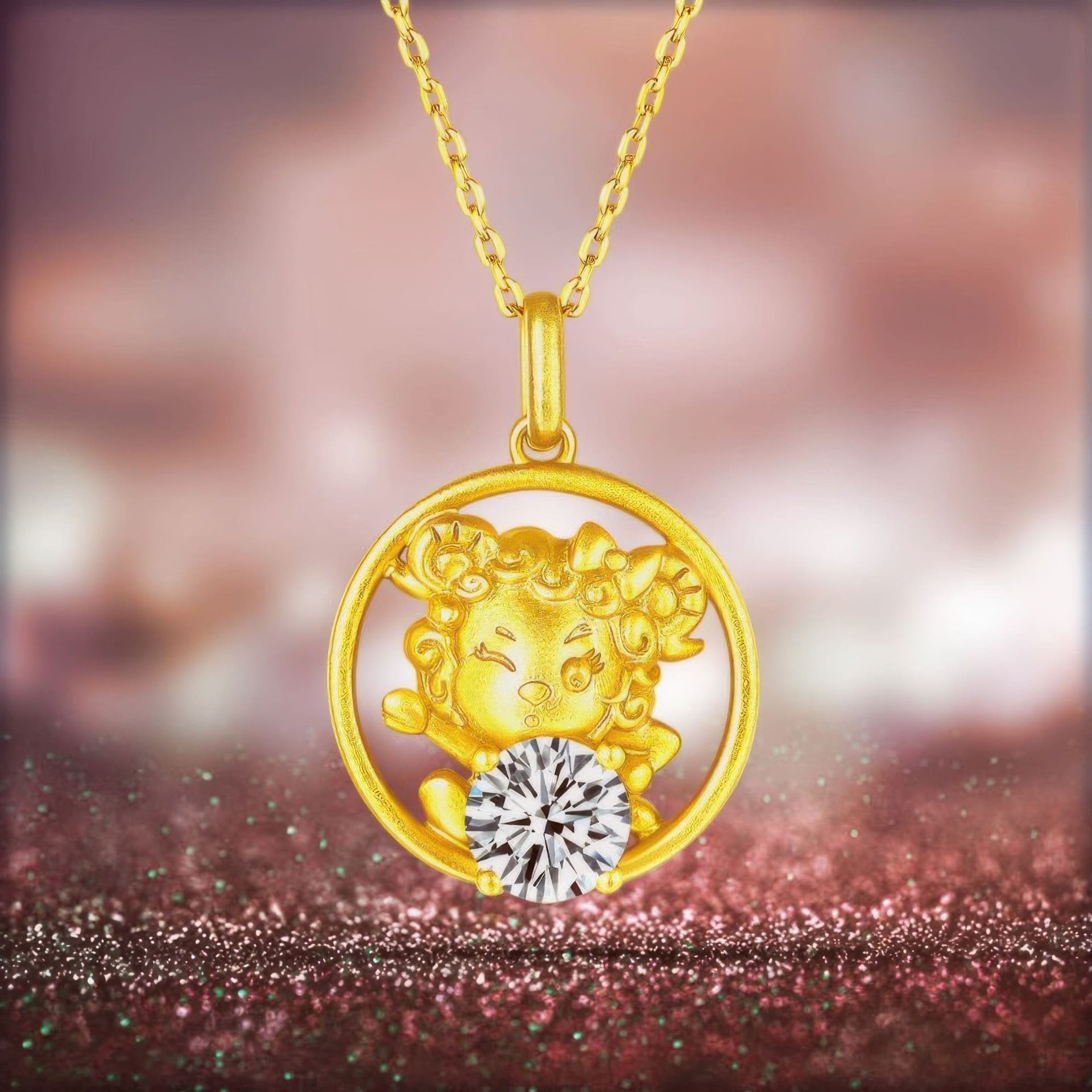 Chinese Zodiac Sheep Moissanite Pendant Necklace | Round Solitaire | 22K Gold-Plated 925 Silver - Image 5