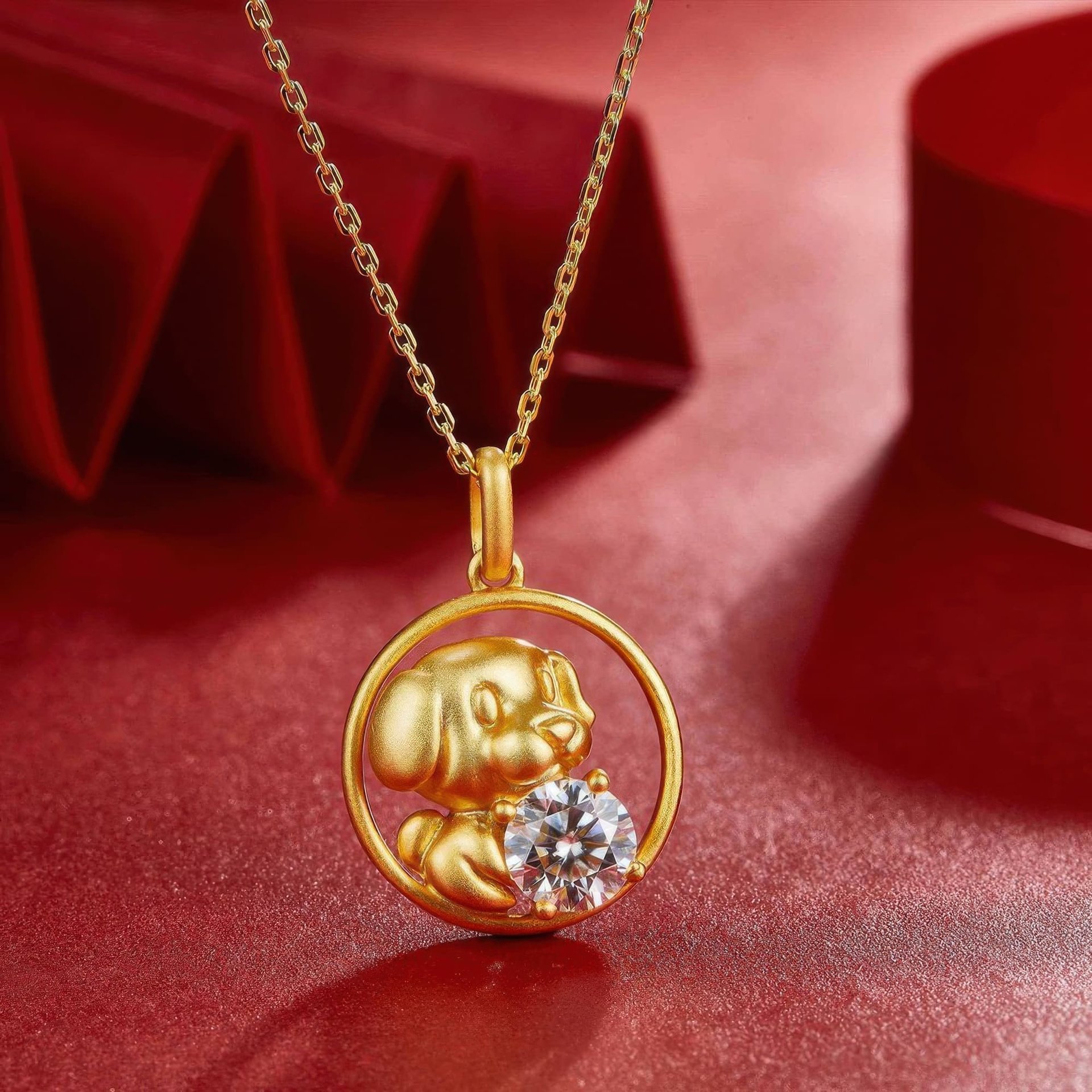 Chinese Zodiac Dog Moissanite Pendant | 22K Gold Plated 925 Silver | Round Cut Charm - Image 3