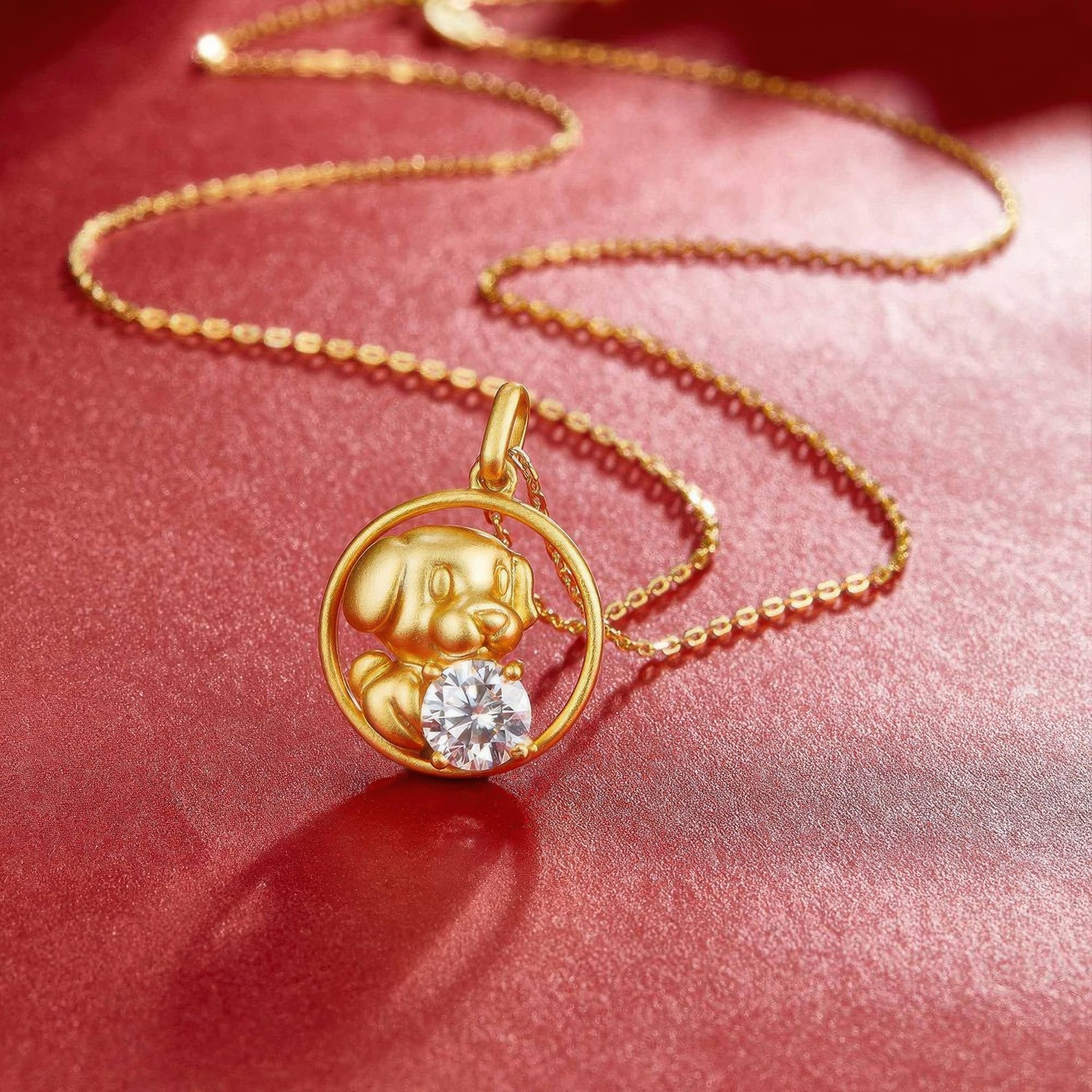 Chinese Zodiac Dog Moissanite Pendant | 22K Gold Plated 925 Silver | Round Cut Charm - Image 2