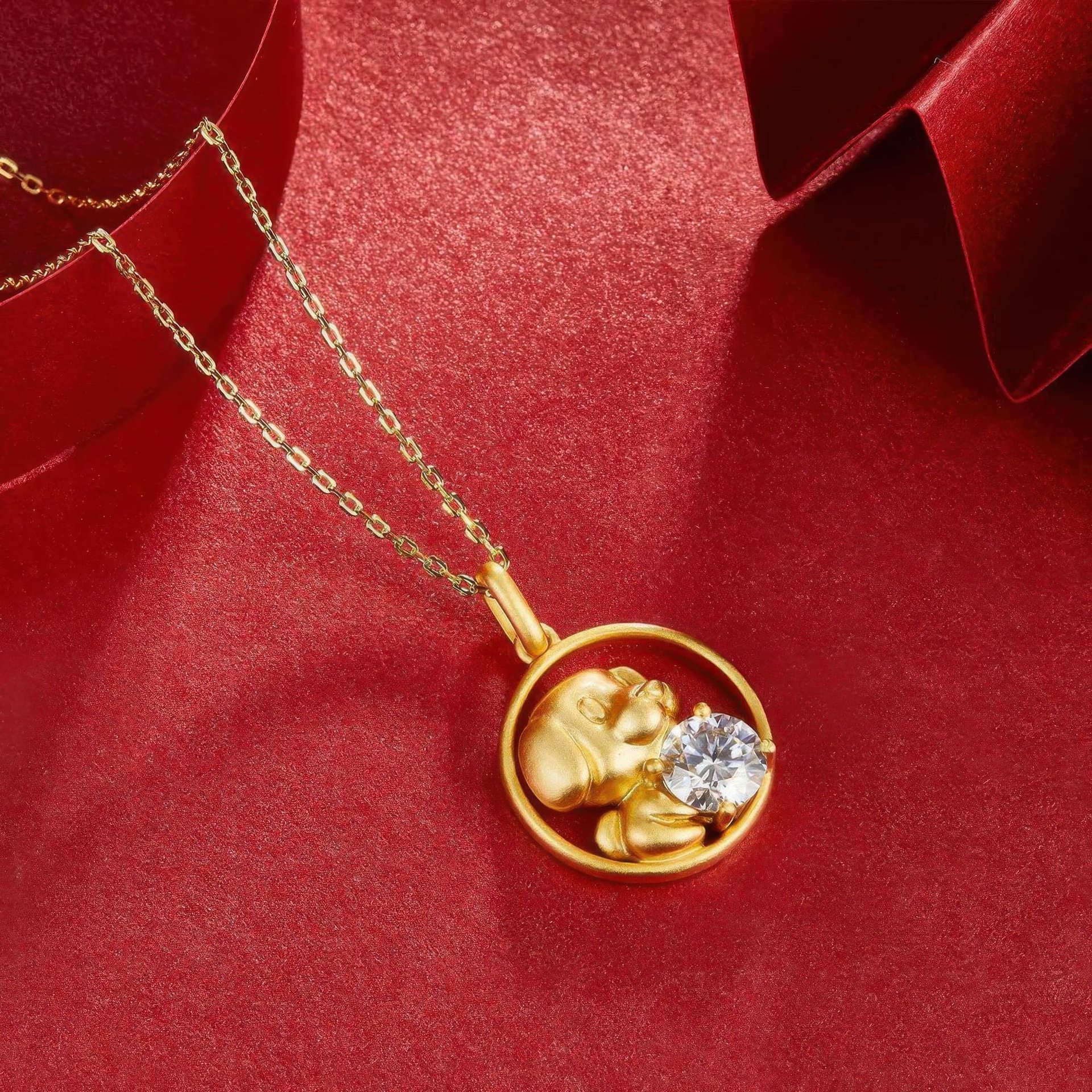 Chinese Zodiac Dog Moissanite Pendant | 22K Gold Plated 925 Silver | Round Cut Charm - Image 4