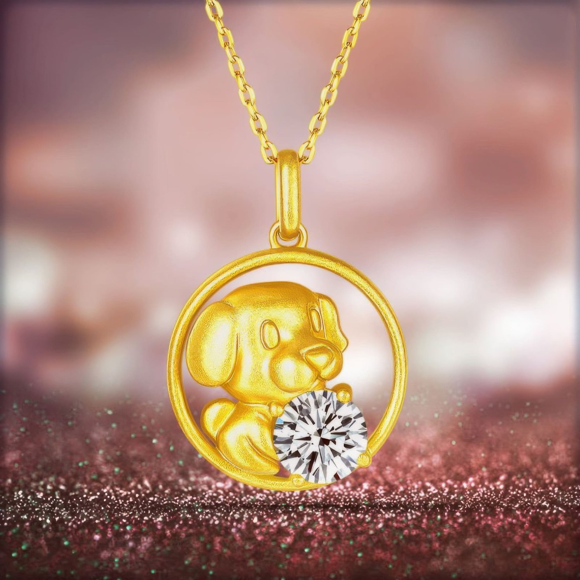 Chinese Zodiac Dog Moissanite Pendant | 22K Gold Plated 925 Silver | Round Cut Charm - Image 5