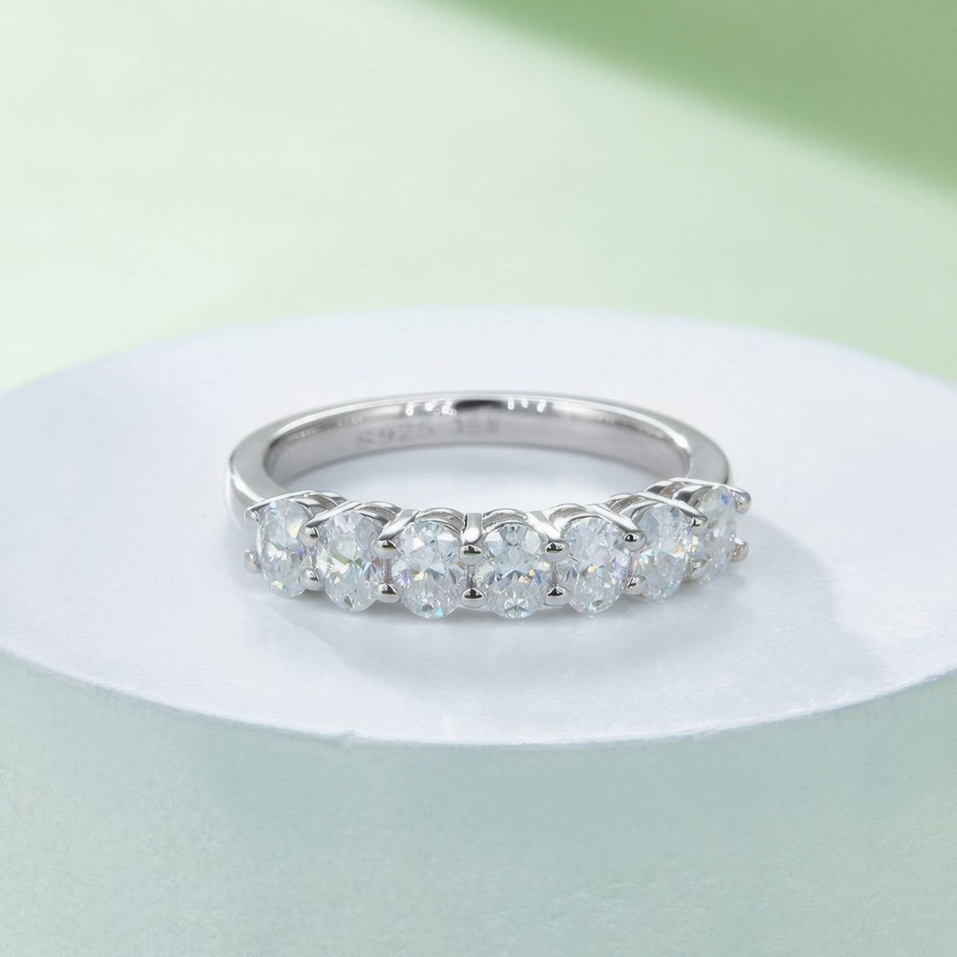 2.1ct Seven-Stone Moissanite Ring | Oval Cut 925 Sterling Silver Half-Eternity Band - alternate view