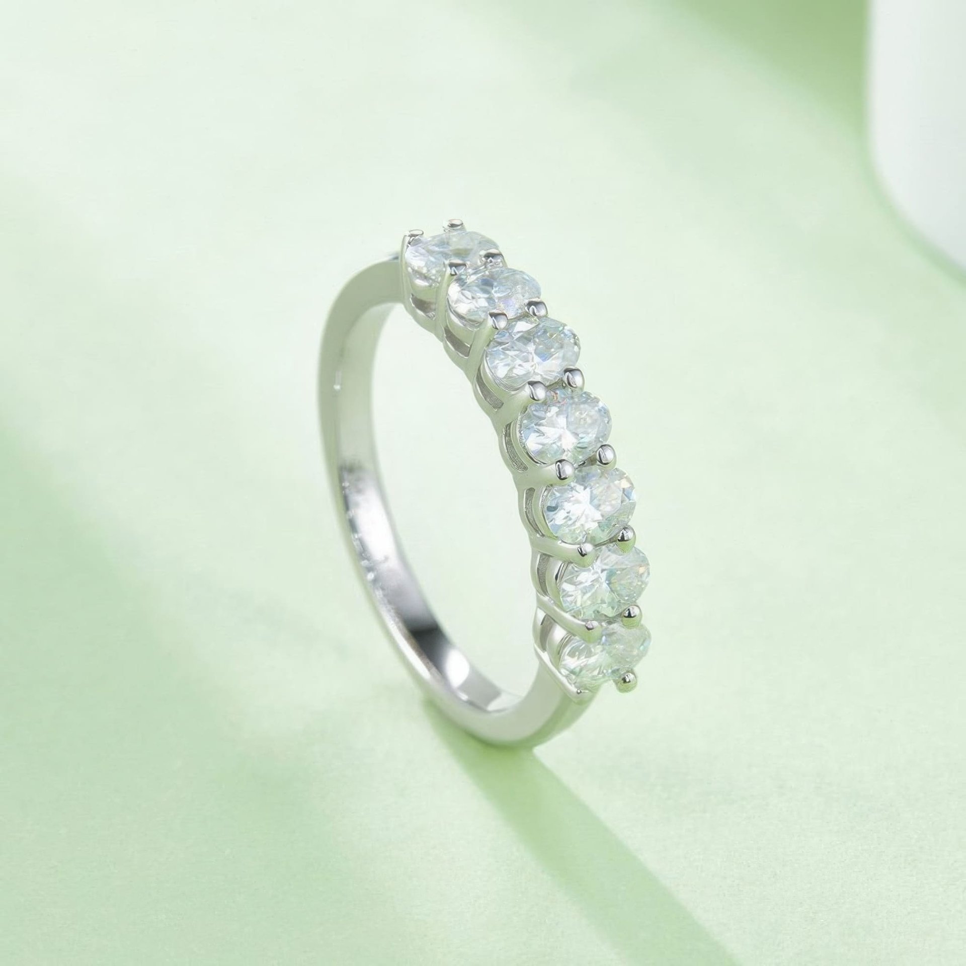 2.1ct Seven-Stone Moissanite Ring | Oval Cut 925 Sterling Silver Half-Eternity Band - Image 3