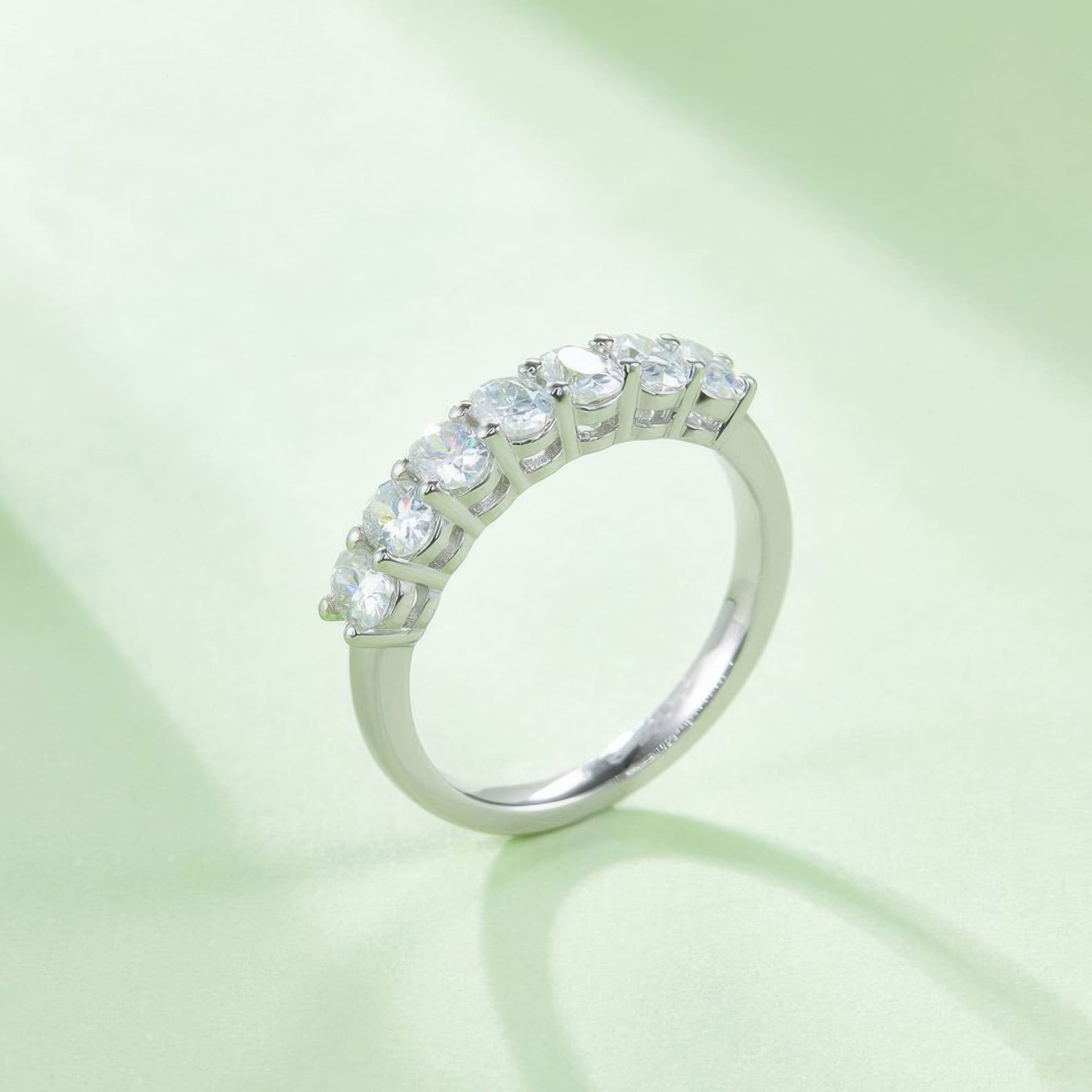 2.1ct Seven-Stone Moissanite Ring | Oval Cut 925 Sterling Silver Half-Eternity Band - Image 4