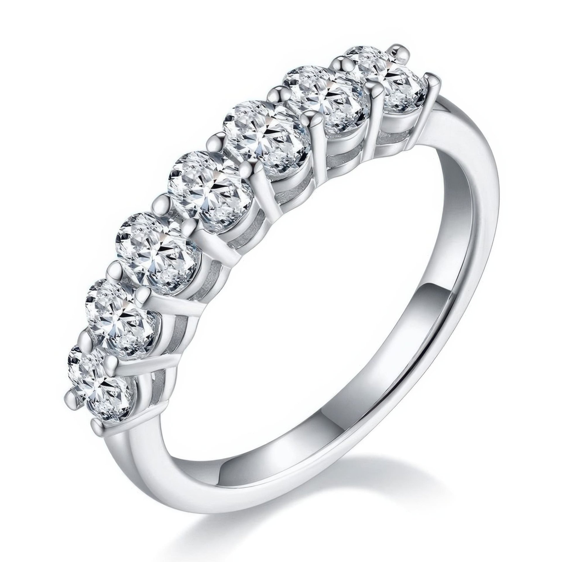 2.1ct Seven-Stone Moissanite Ring | Oval Cut 925 Sterling Silver Half-Eternity Band