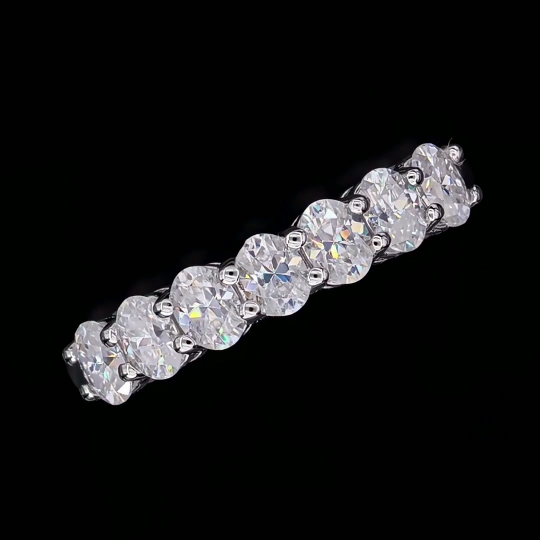 2.1ct Seven-Stone Moissanite Ring | Oval Cut 925 Sterling Silver Half-Eternity Band product video thumbnail