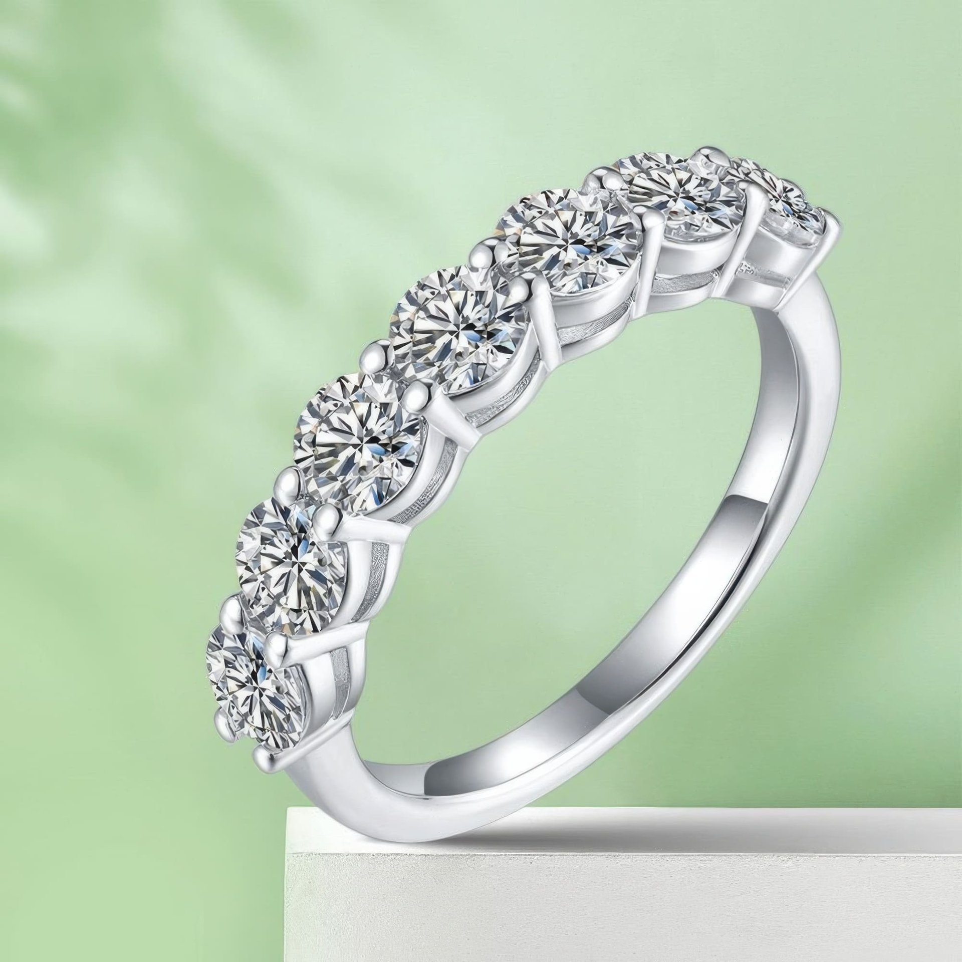 2.1 CT DEW Moissanite Half-Eternity Band | 7-Stone Round Brilliant | 925 Sterling Silver - Image 5