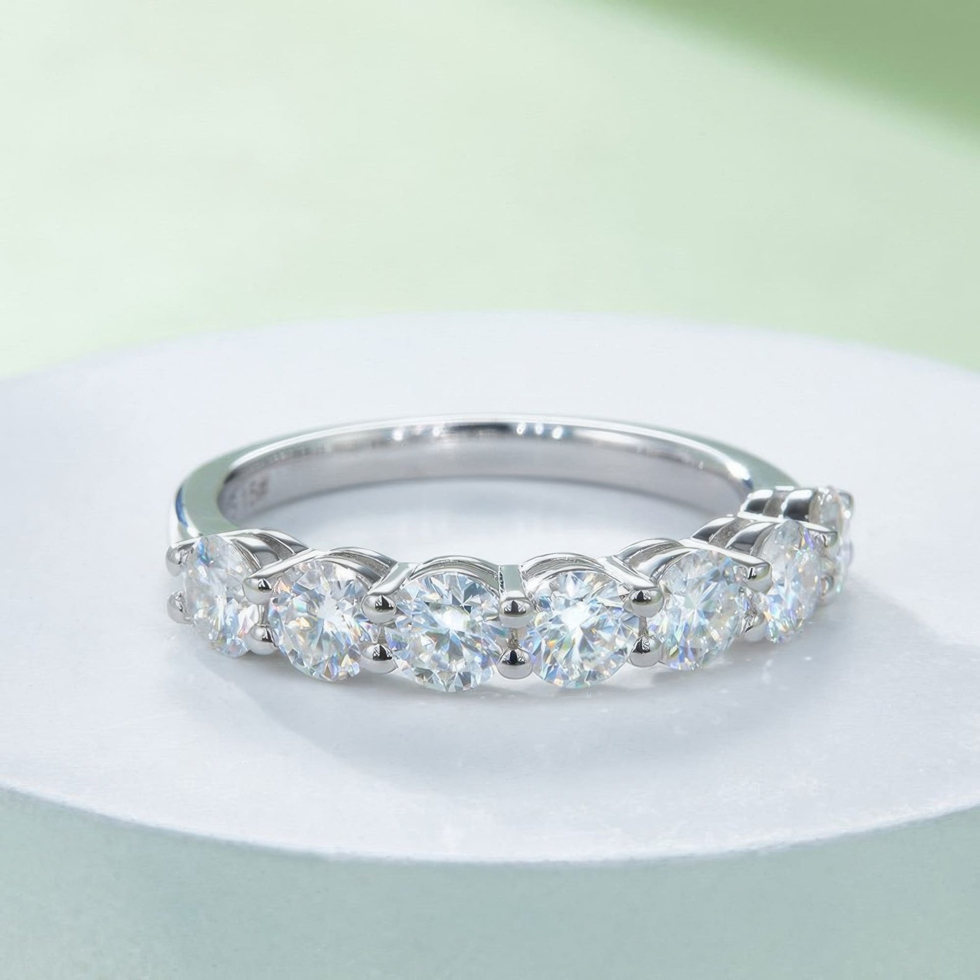 2.1 CT DEW Moissanite Half-Eternity Band | 7-Stone Round Brilliant | 925 Sterling Silver - alternate view