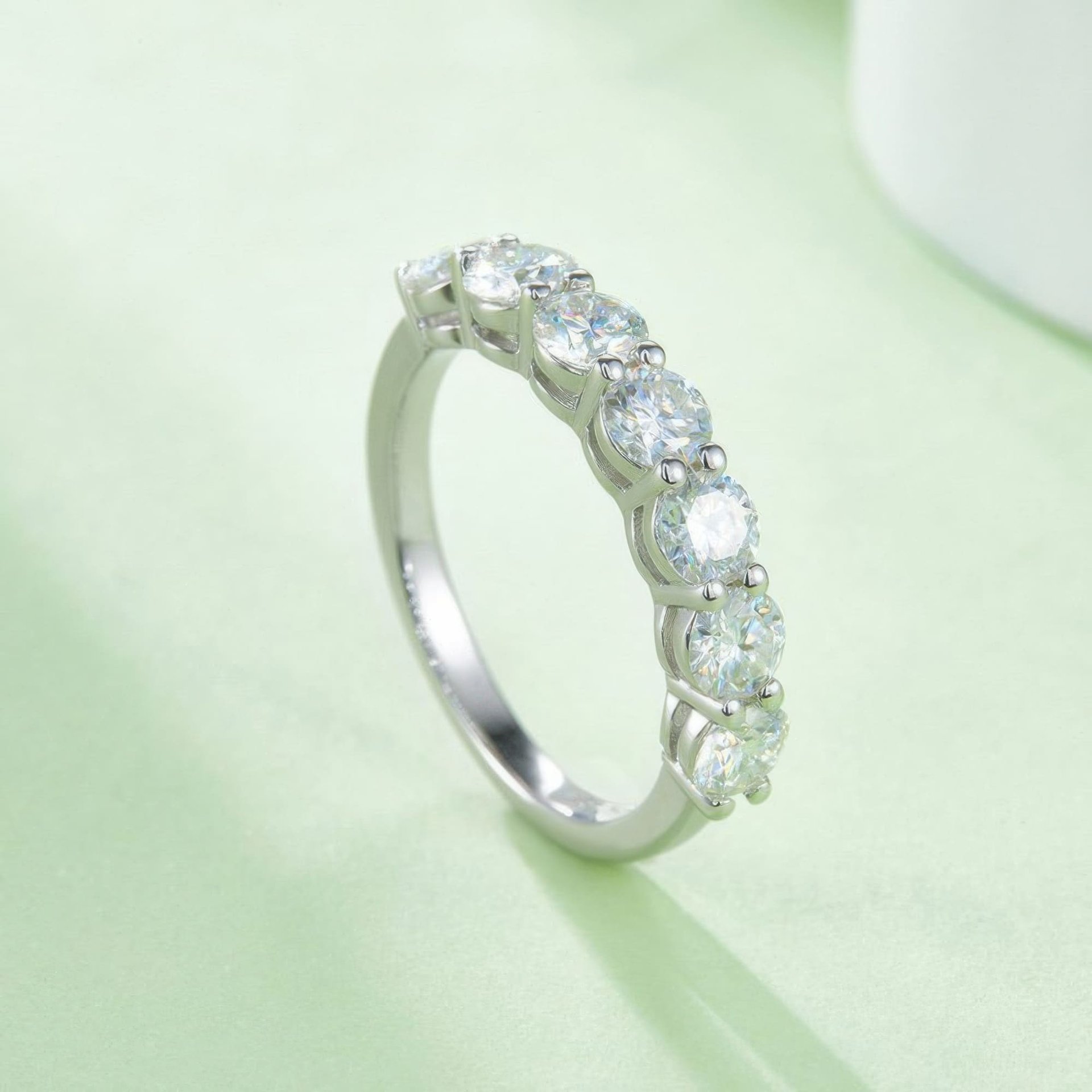 2.1 CT DEW Moissanite Half-Eternity Band | 7-Stone Round Brilliant | 925 Sterling Silver - Image 3