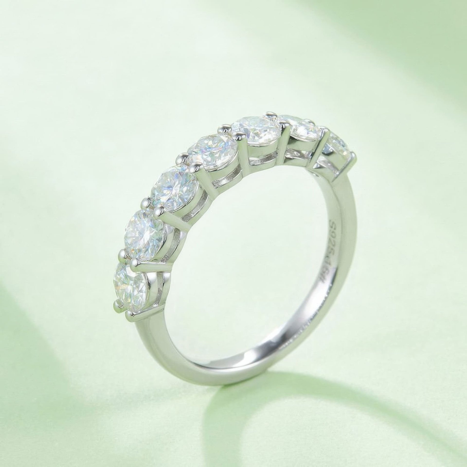 2.1 CT DEW Moissanite Half-Eternity Band | 7-Stone Round Brilliant | 925 Sterling Silver - Image 4