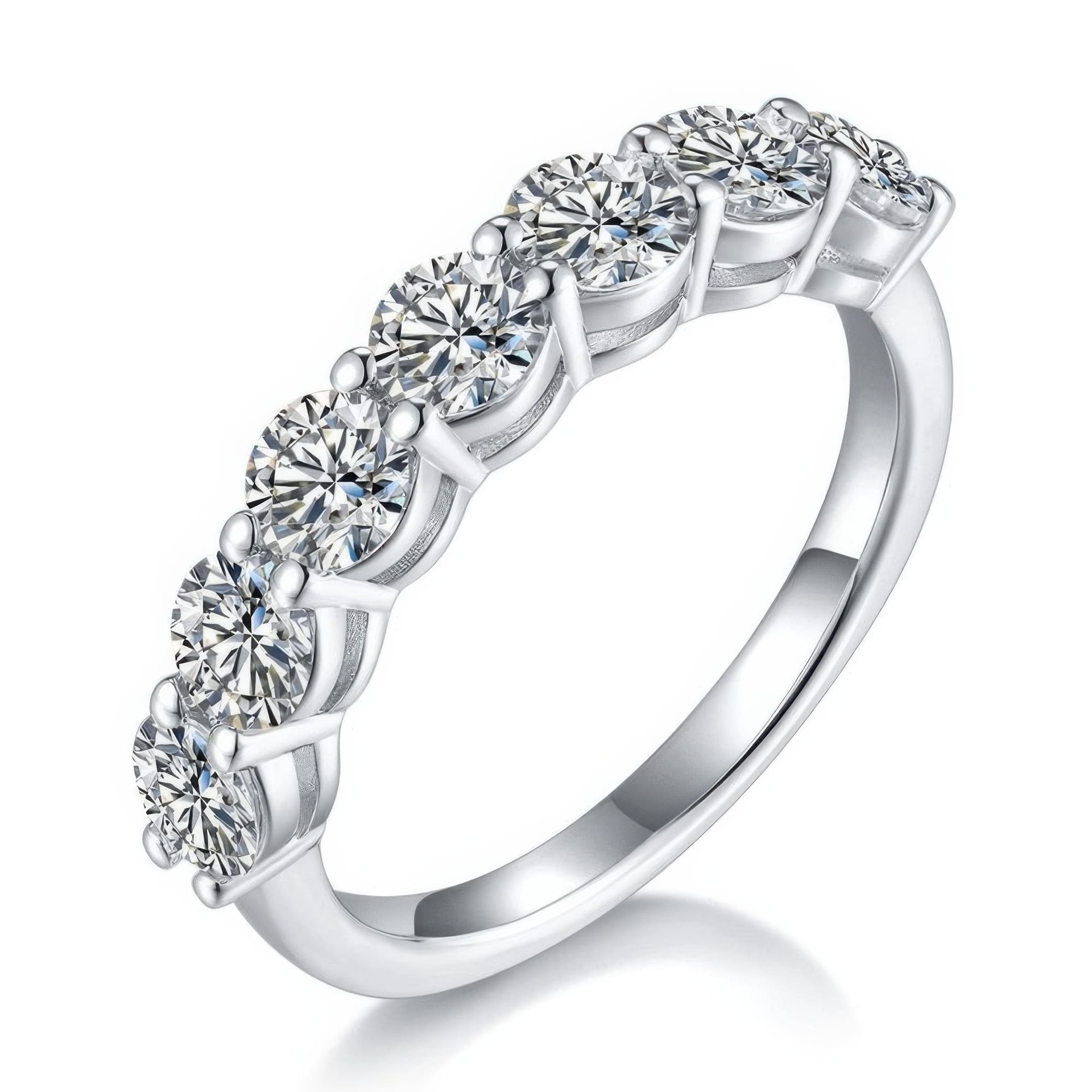2.1 CT DEW Moissanite Half-Eternity Band | 7-Stone Round Brilliant | 925 Sterling Silver