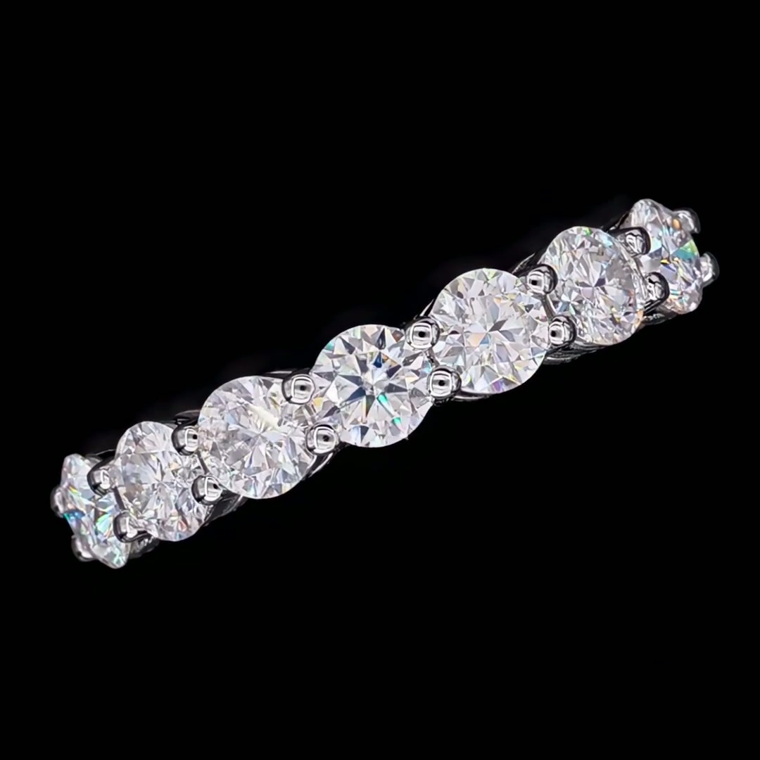2.1 CT DEW Moissanite Half-Eternity Band | 7-Stone Round Brilliant | 925 Sterling Silver product video thumbnail