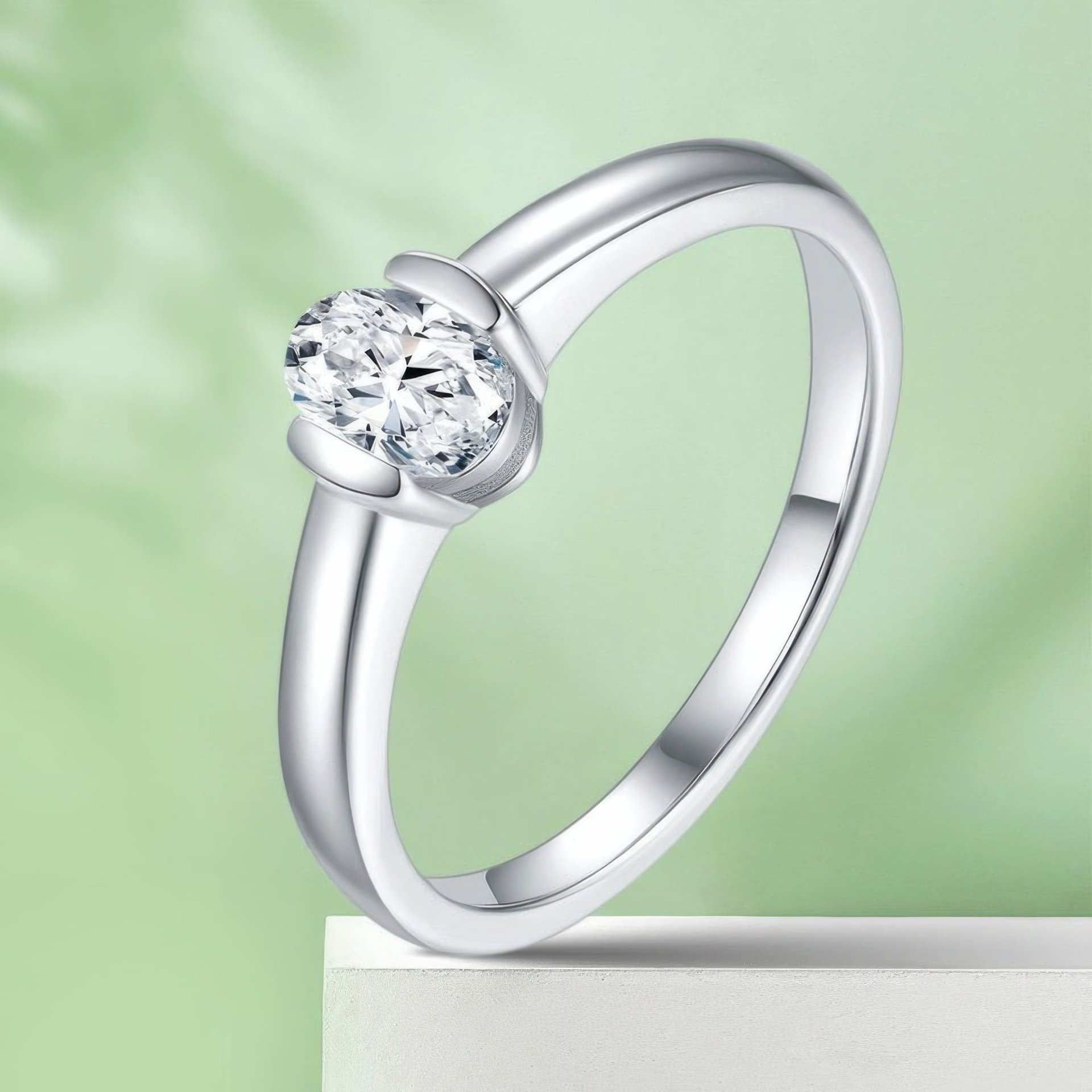 Oval Moissanite Solitaire Ring | 0.5ct DEW East-West Half-Bezel 925 Sterling Silver Band - Image 5
